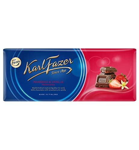 Fazer Karl Fazer Strawberry & Vanilla Milk Chocolate Bars - 19 Pack (190g Each) | Perfect for Gifts, Snacking & Dessert Toppings