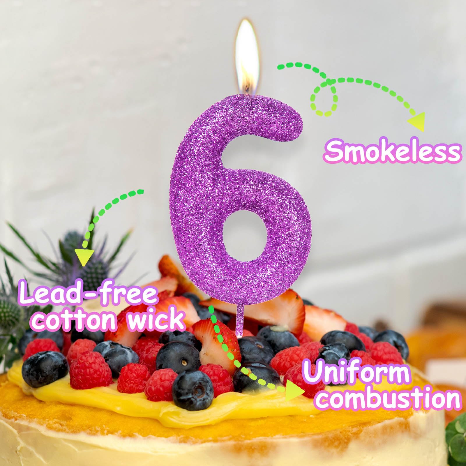 4th Birthday Candles - Sparkling Purple & Pink Number Cake Toppers for Girls Birthday Party, Wedding, Anniversary Decorations | Perfect for Cake Decor, Dessert Table, and Celebration Supplies