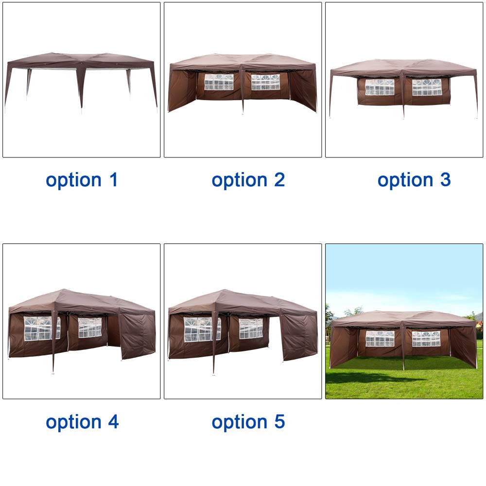 **Waterproof Folding Pop Up Gazebo Tent with 4 Sidewalls & 2 Windows – 3 Height Adjustable, Portable Carry Bag, Oxford Fabric – Perfect for Outdoor Parties, Beach Camping, Weddings & Lawn Events (Dark Coffee, 3x6m)**