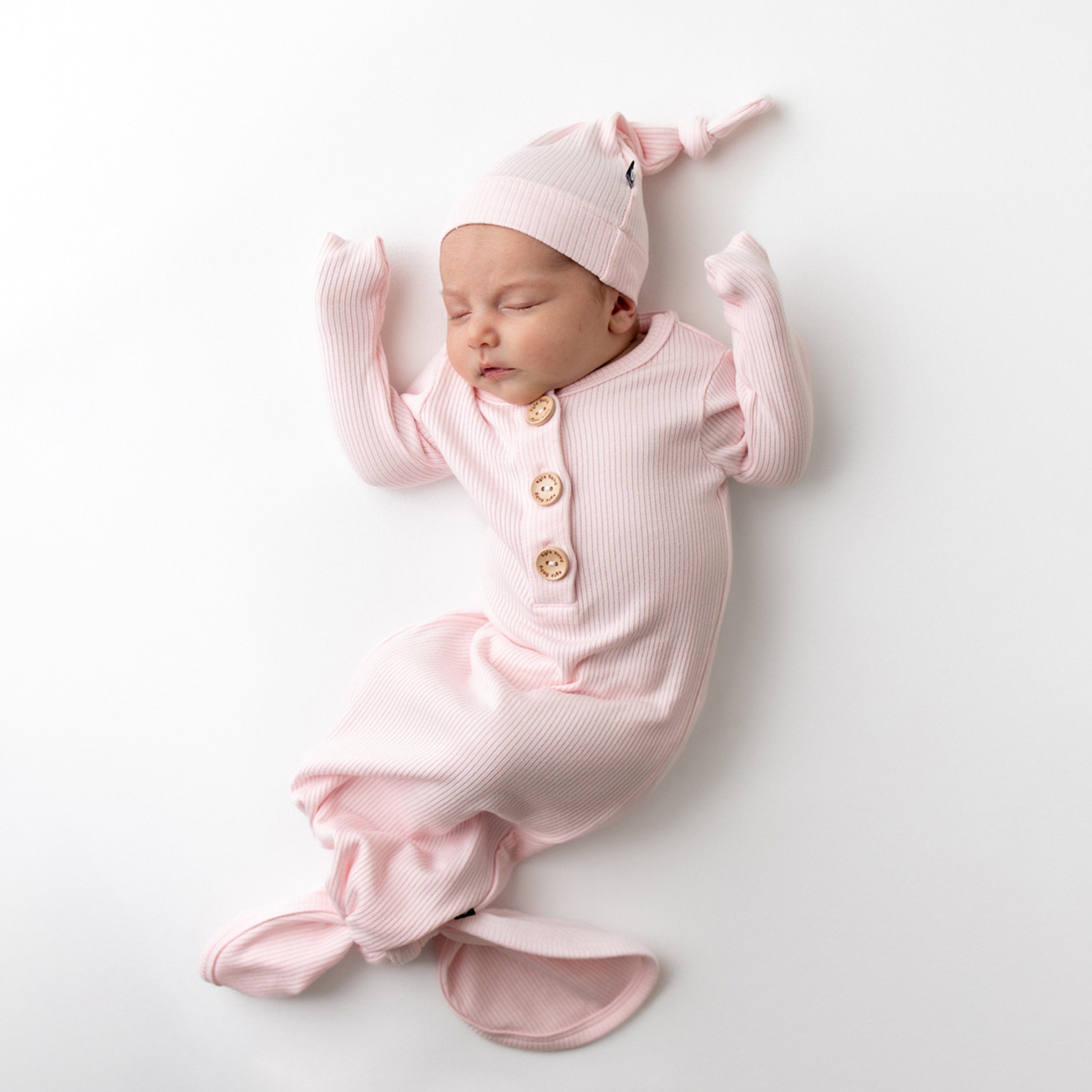 Elegant Ribbed Knotted Gown with Matching Hat Set - Sakura Pink Lace Dress & Bonnet for Women | Perfect for Spring Weddings, Photoshoots & Special Occasions