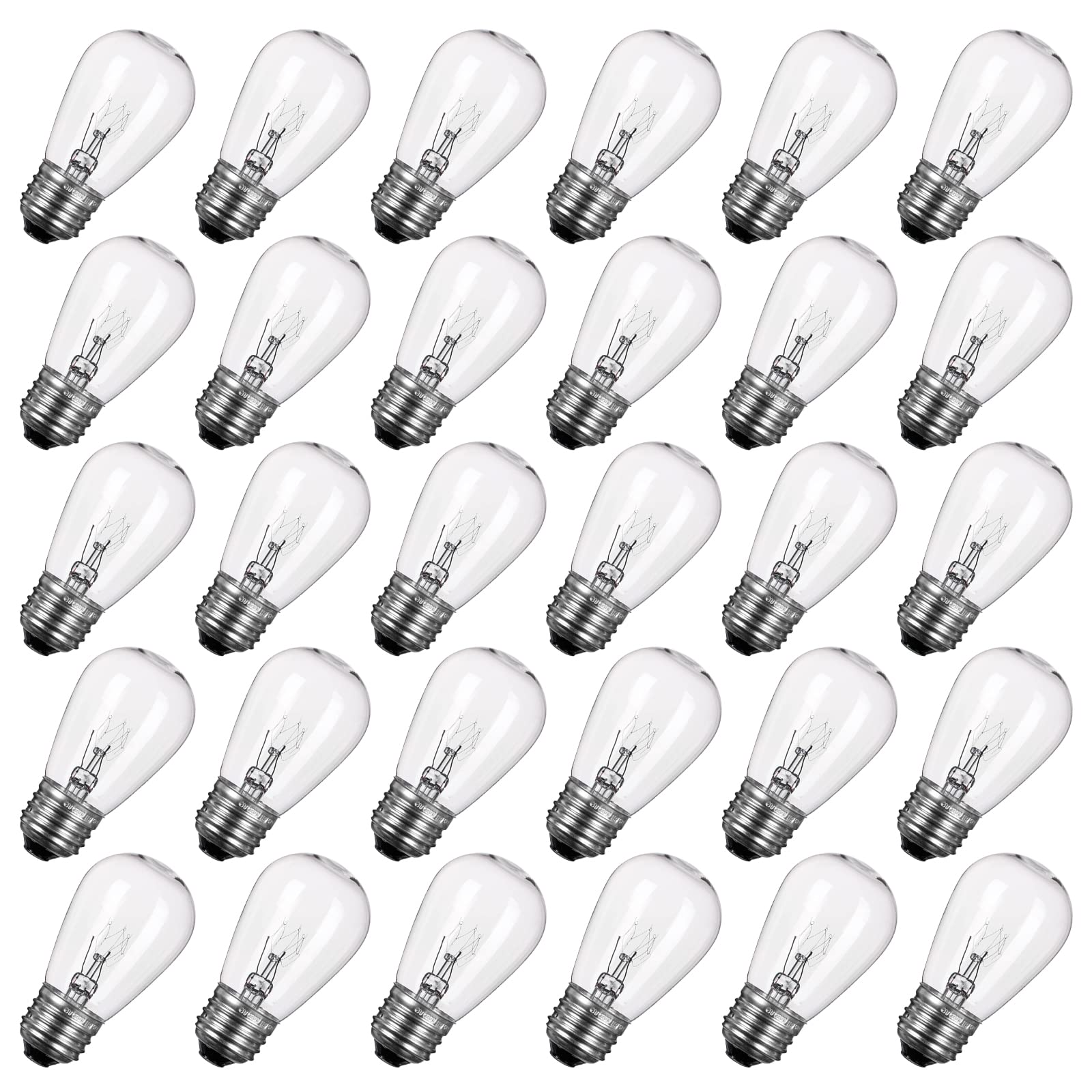 30 Pack S14 Clear Glass Light Bulbs - 11W Warm White E26 Medium Base - Replacement for Incandescent Bulbs - Indoor/Outdoor Use - Perfect for Patio String Lights, Vintage Decor & Commercial Lighting