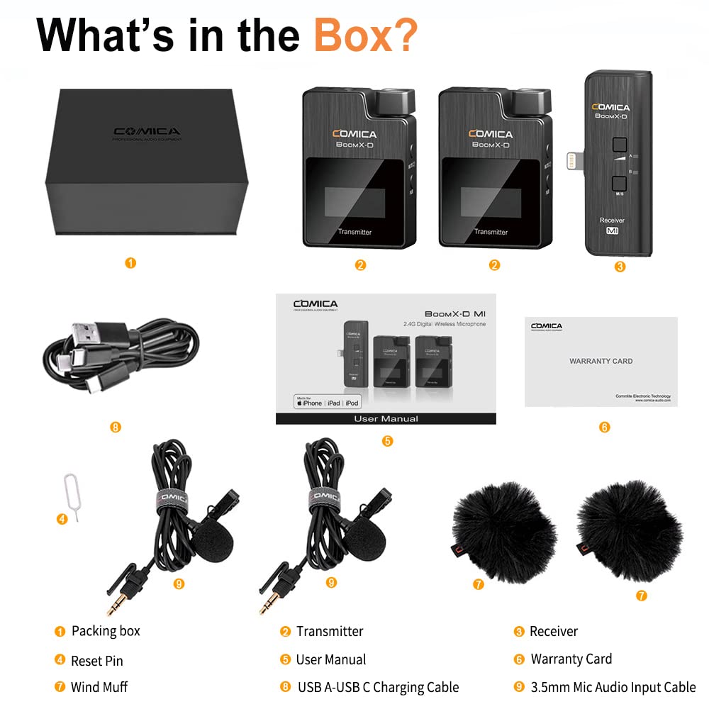 COMICA BoomX-D MI2 2.4G Dual Wireless Lavalier Microphone for iPhone - Professional Lapel Mic for iOS Video Recording, Vlogging, YouTube, Facebook Live, TikTok & Interviews - Ideal for Content Creators & Live Streaming