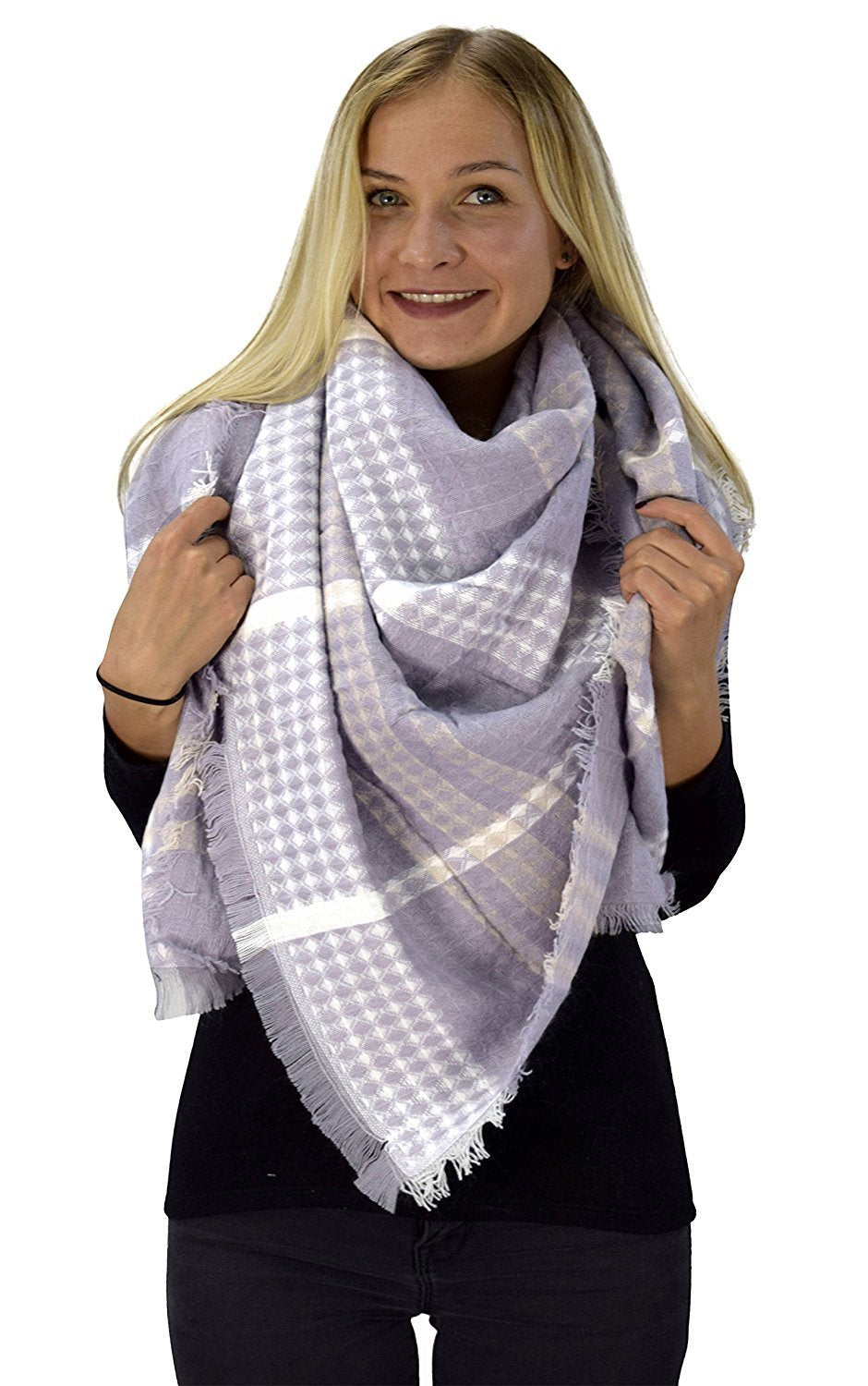 Cozy Oversized Tartan Plaid Blanket Scarf Shawl - Warm Winter Wrap for Women (White & Brown) | Perfect for Cold Weather, Outdoor Activities & Fashion Layering