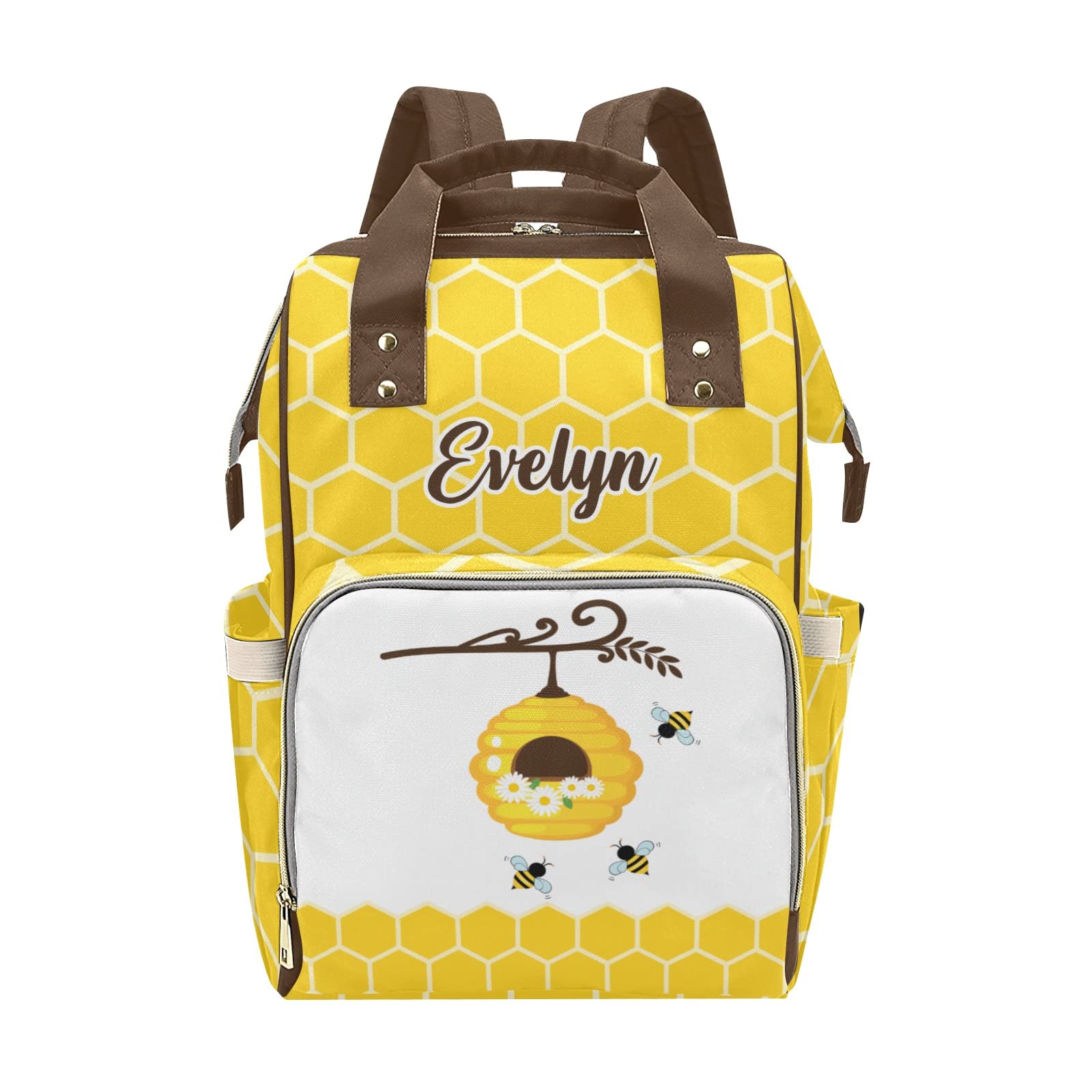 Personalized Diaper Bag Backpack Tote - Cute Bee Honey Design, Custom Baby Shower Gift for New Moms | Perfect for Travel, Daycare & On-the-Go Parenting