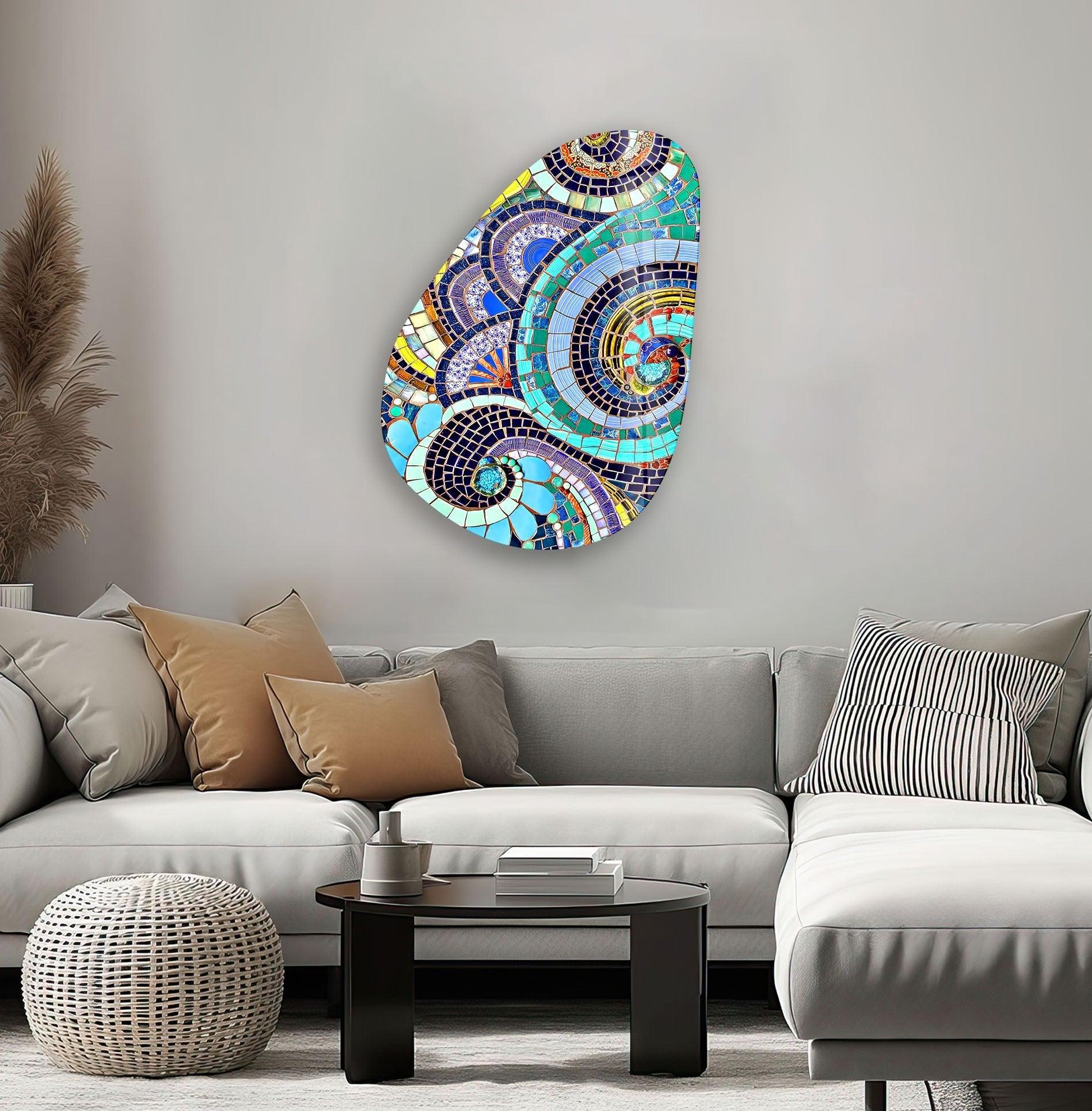 Asymmetrical Oval Mosaic Glass Wall Art - Handmade Modern Home Decor for Living Room, Bedroom & Office