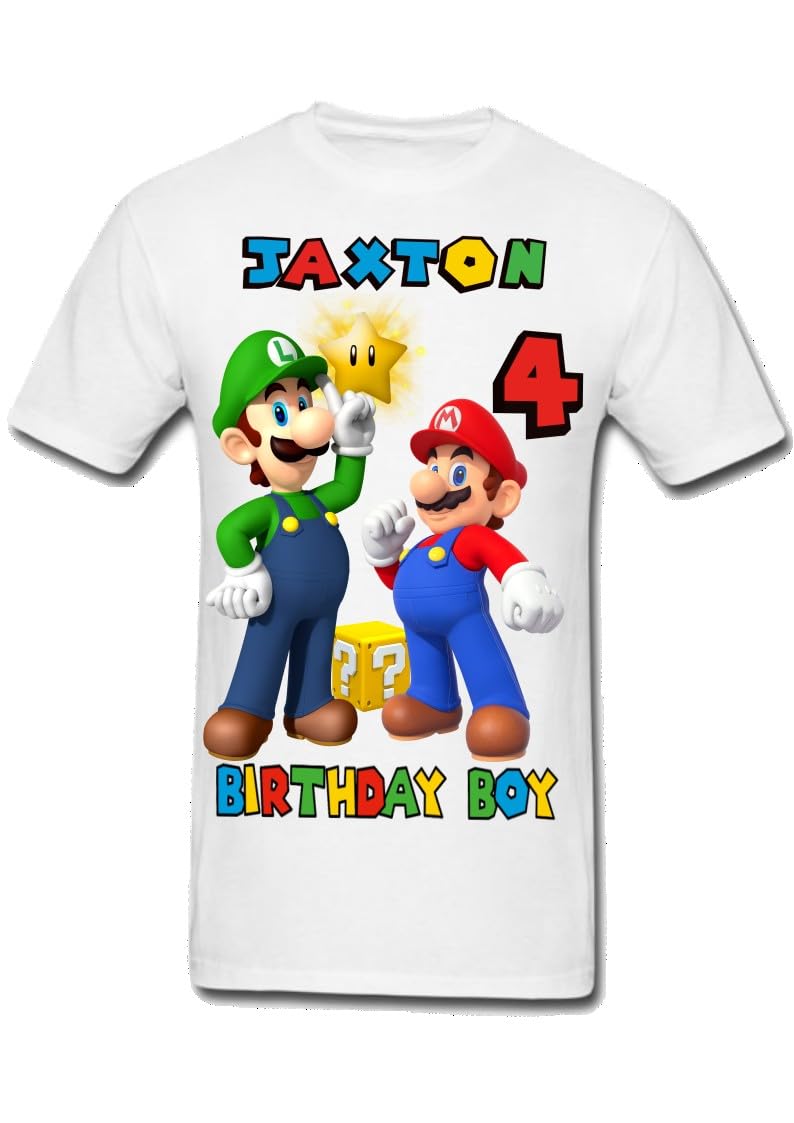 Personalized Mario T-Shirt for Boys and Girls - Custom Name & Age (6T) - Super Mario Birthday Shirt for Kids - Family Matching Outfits - Perfect for Birthday Parties, Family Photos & Themed Events