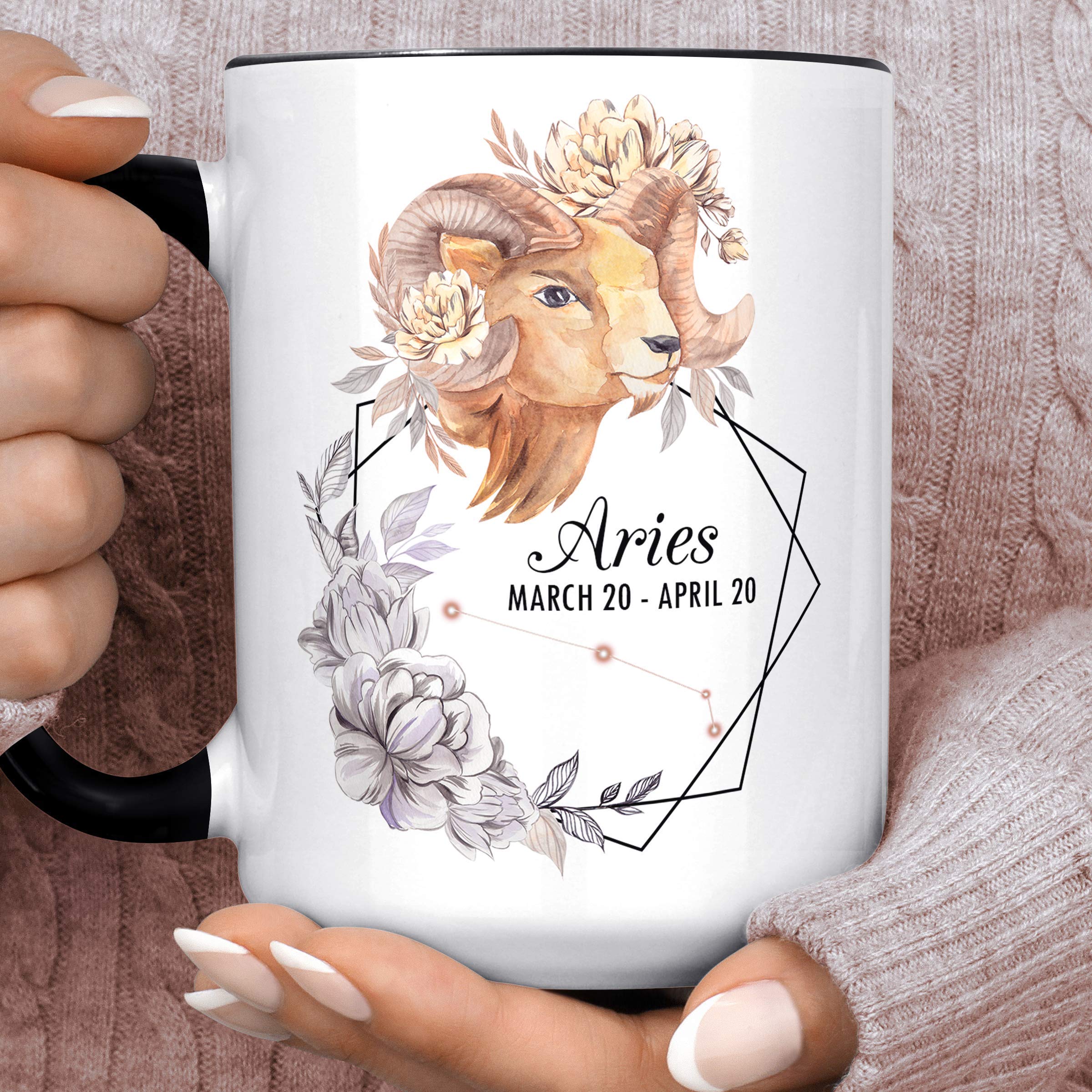 Aries Zodiac Sign Coffee Mug - Beautiful Watercolor Goat Horoscope Ceramic Cup | Microwave & Dishwasher Safe | March April Birthday Gift for Women Men | Perfect for Home Office Tea Coffee Drinking
