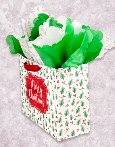 Festive Christmas Pine & Berries Gift Bags - Elegant Holiday Party Favors, Stocking Stuffers & Gift Wrapping for Christmas Celebrations