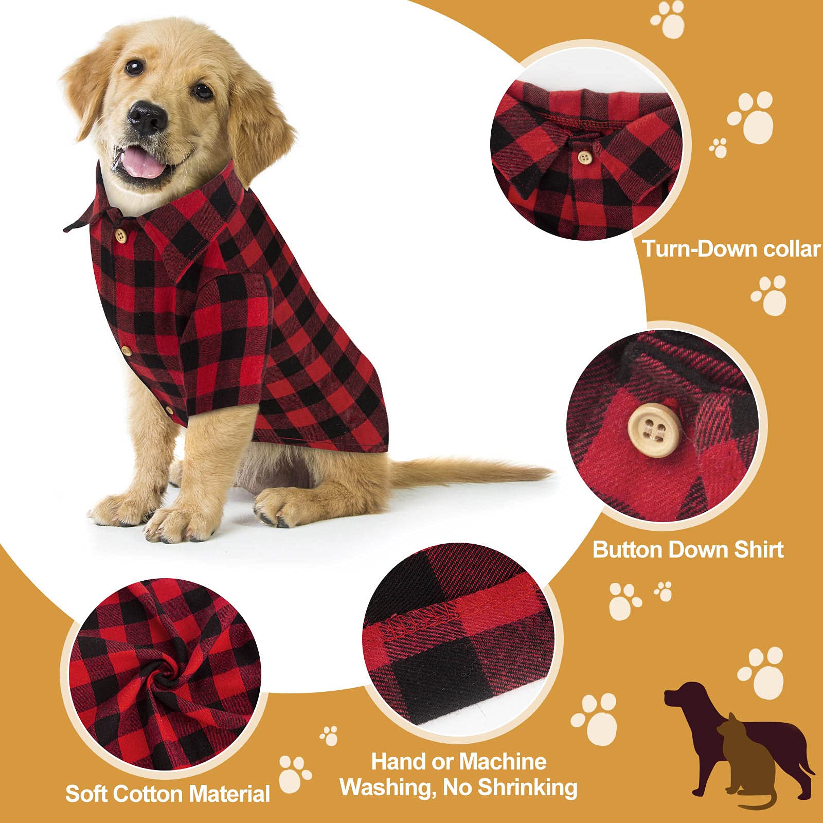 Red Buffalo Plaid Dog Shirt - Soft Casual Pet Clothes for Small Medium Large Dogs & Puppies | Halloween Thanksgiving Christmas Costume Outfit | Perfect for Holiday Photos & Family Gatherings