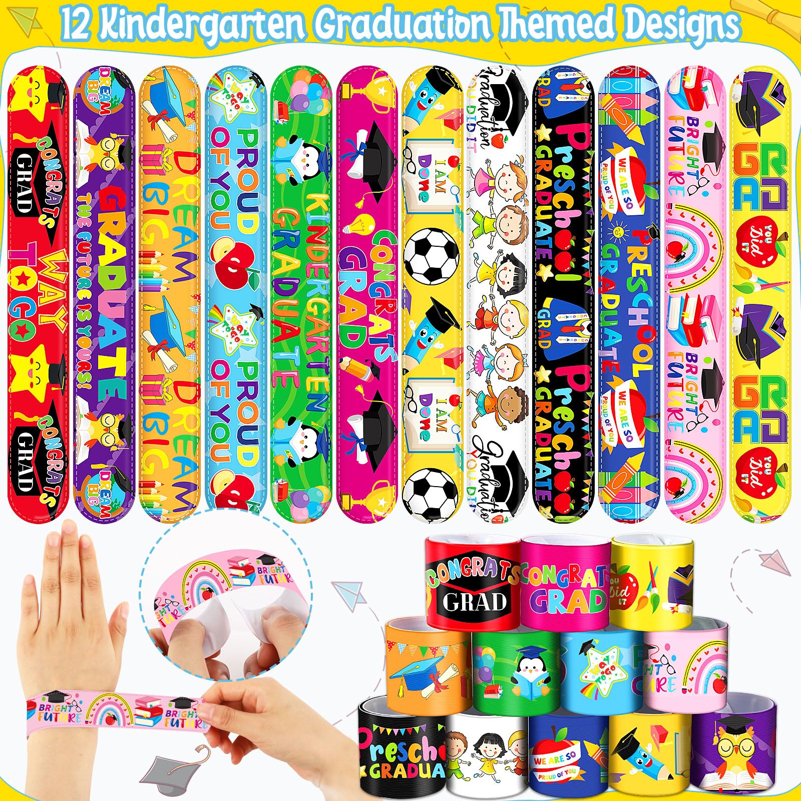 56Pcs Colorful Graduation Slap Bracelets - Kindergarten Graduation Party Favors, Preschool Graduation Gifts for Kids - Perfect for Class of 2024 Celebrations, End of Year School Events & Graduation Ceremonies