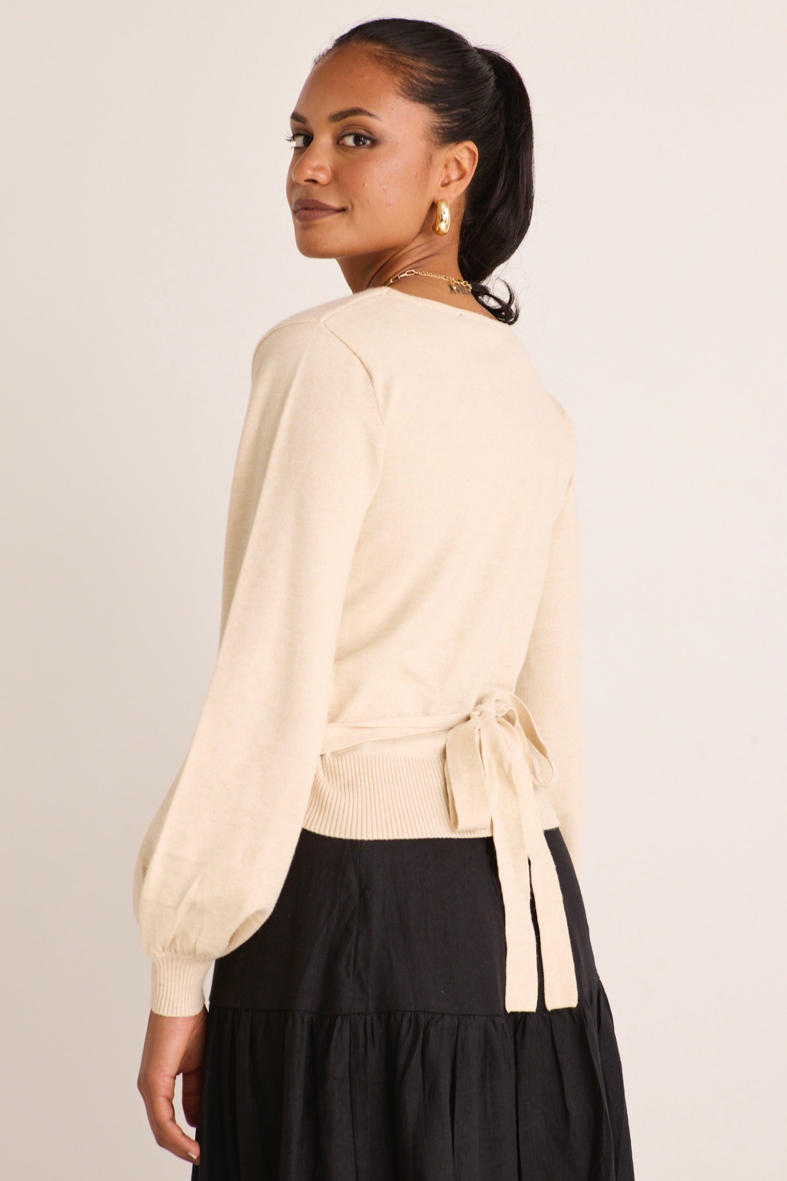 Cross My Heart Oat Ballerina Fine Knit Wrap Cardigan - Elegant Women's Lightweight Sweater for Office, Date Night & Casual Wear