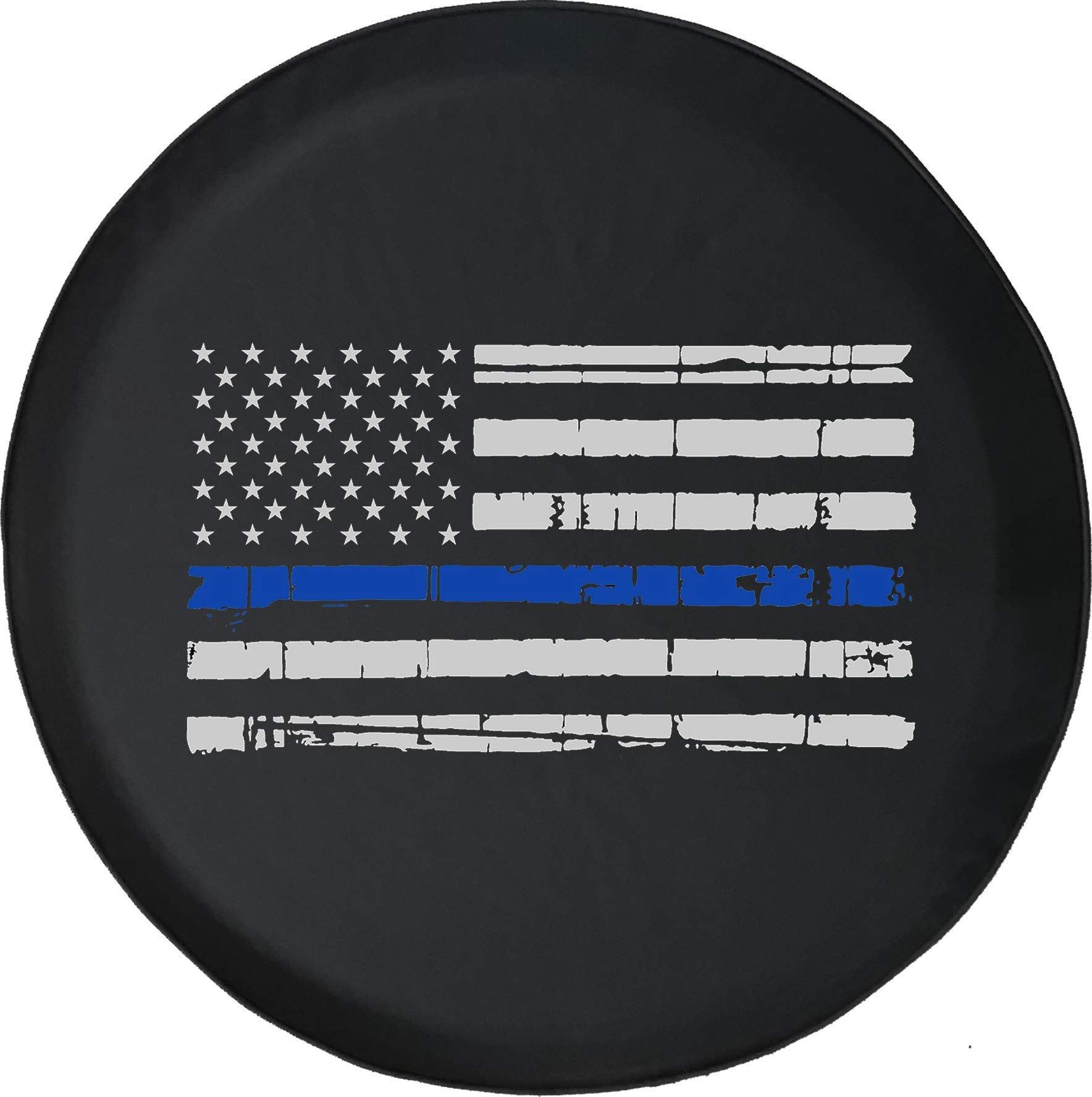 Thin Blue Line Distressed American Flag Spare Tire Cover - 28 Inch for Police & First Responders - Durable SUV, Jeep, Truck Accessory for Outdoor Adventures