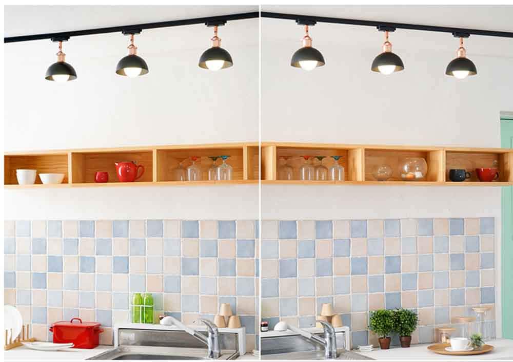 LITFAD 4-Headed Adjustable LED Track Ceiling Light - Industrial Rotatable Metal Dome Pendant Lighting Fixture for Bar, Restaurant, Cafe & Dining Room - Black | Modern Nordic Style for Commercial & Home Use