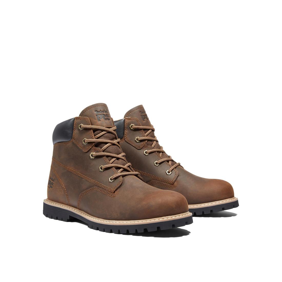Gritstone 6 Inch Soft Toe Work Boots for Men - Comfortable Brown Leather Safety Shoes for Construction, Hiking & Outdoor Work