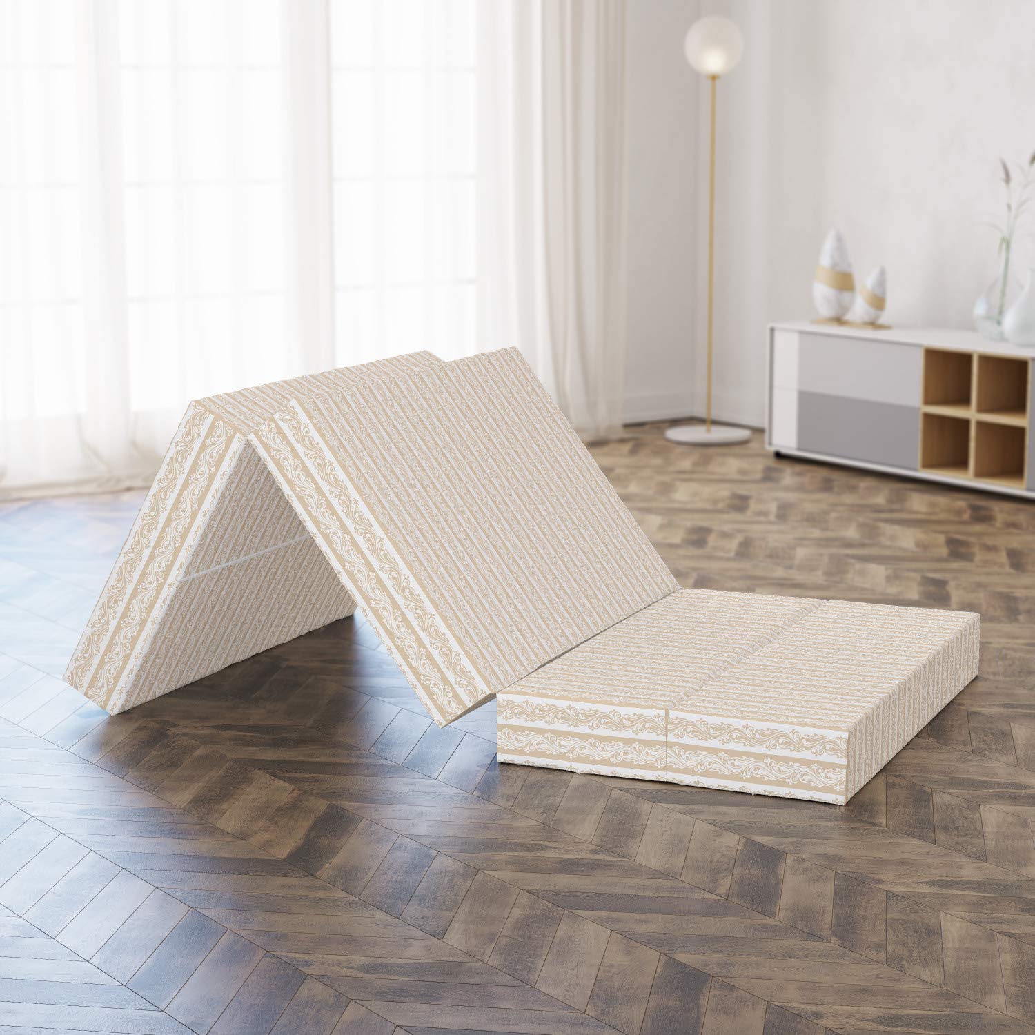 Ambesonne Victorian Foldable Mattress - Baroque Style Swirl Design, 74.8