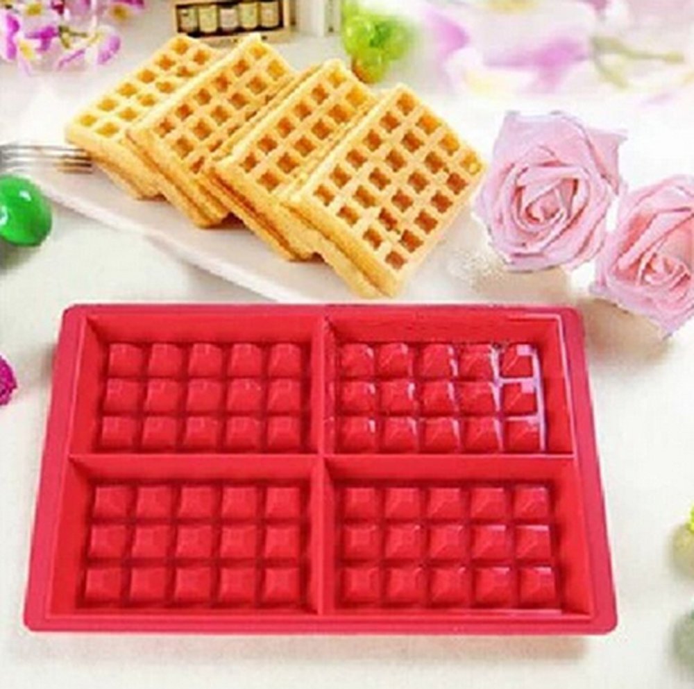 Amison Non-Stick Silicone Waffle Mold Set of 2 - Square Baking Pans, Dishwasher Safe & BPA Free - Perfect for Waffles, Brownies, and Ice Cubes - Red Kitchen Baking Accessories