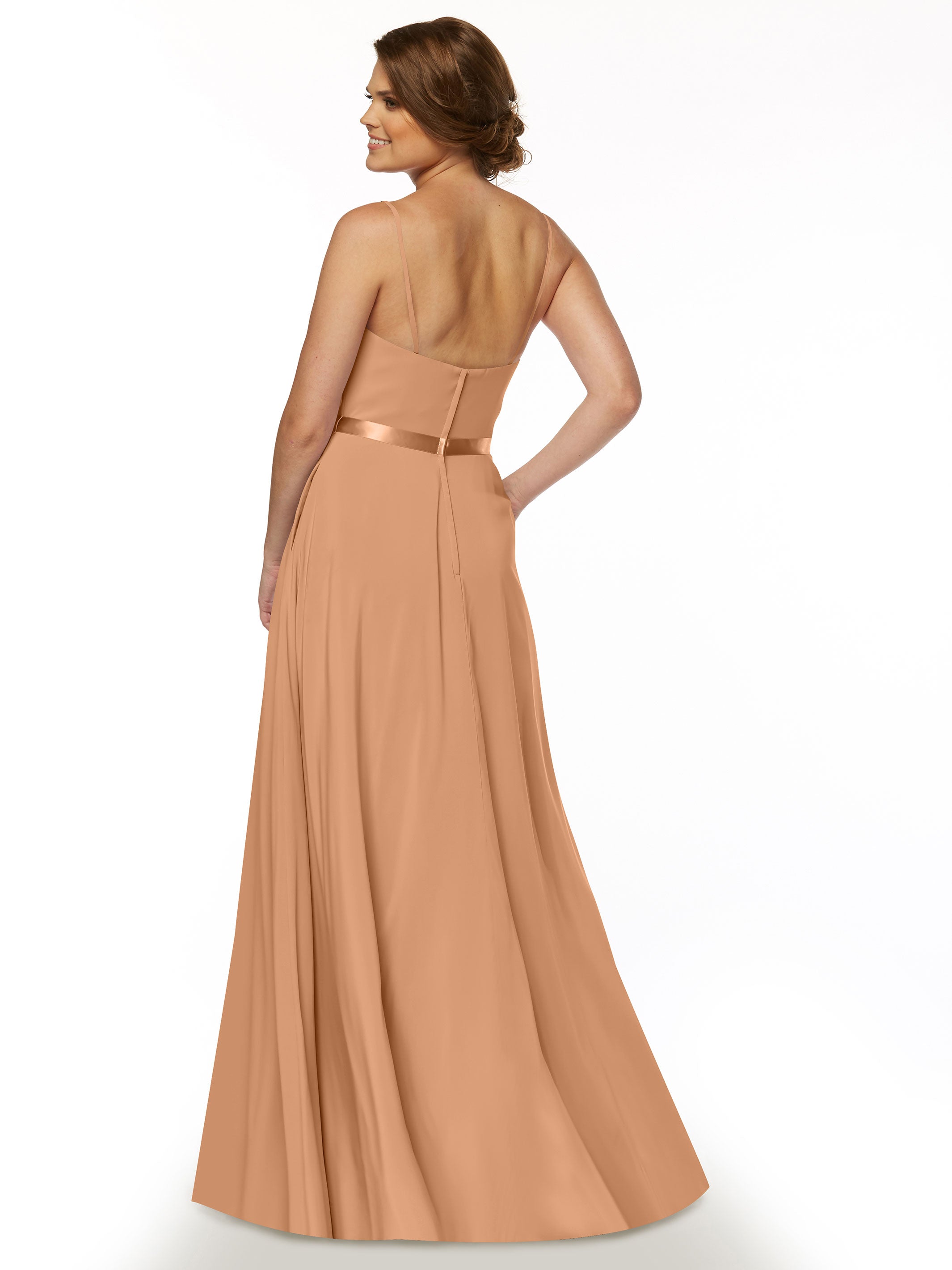Elegant 80112 Spaghetti Strap Stretch Chiffon A-Line Bridesmaid Dress with Adjustable Sash - Perfect for Weddings, Formal Events & Special Occasions