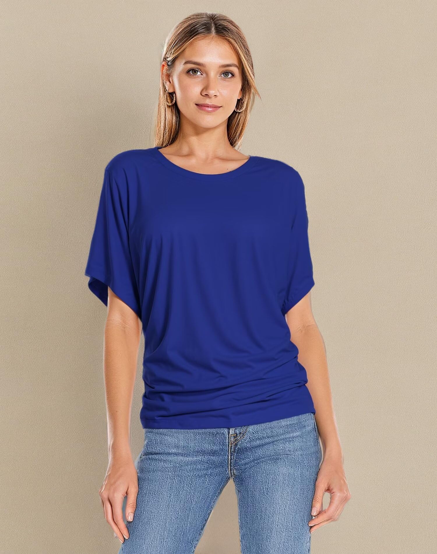 Hybrid & Company Women's Super Comfy Boat Neck Dolman Top Shirt - Soft Casual Blouse for Everyday Wear, Work & Weekend Outfits