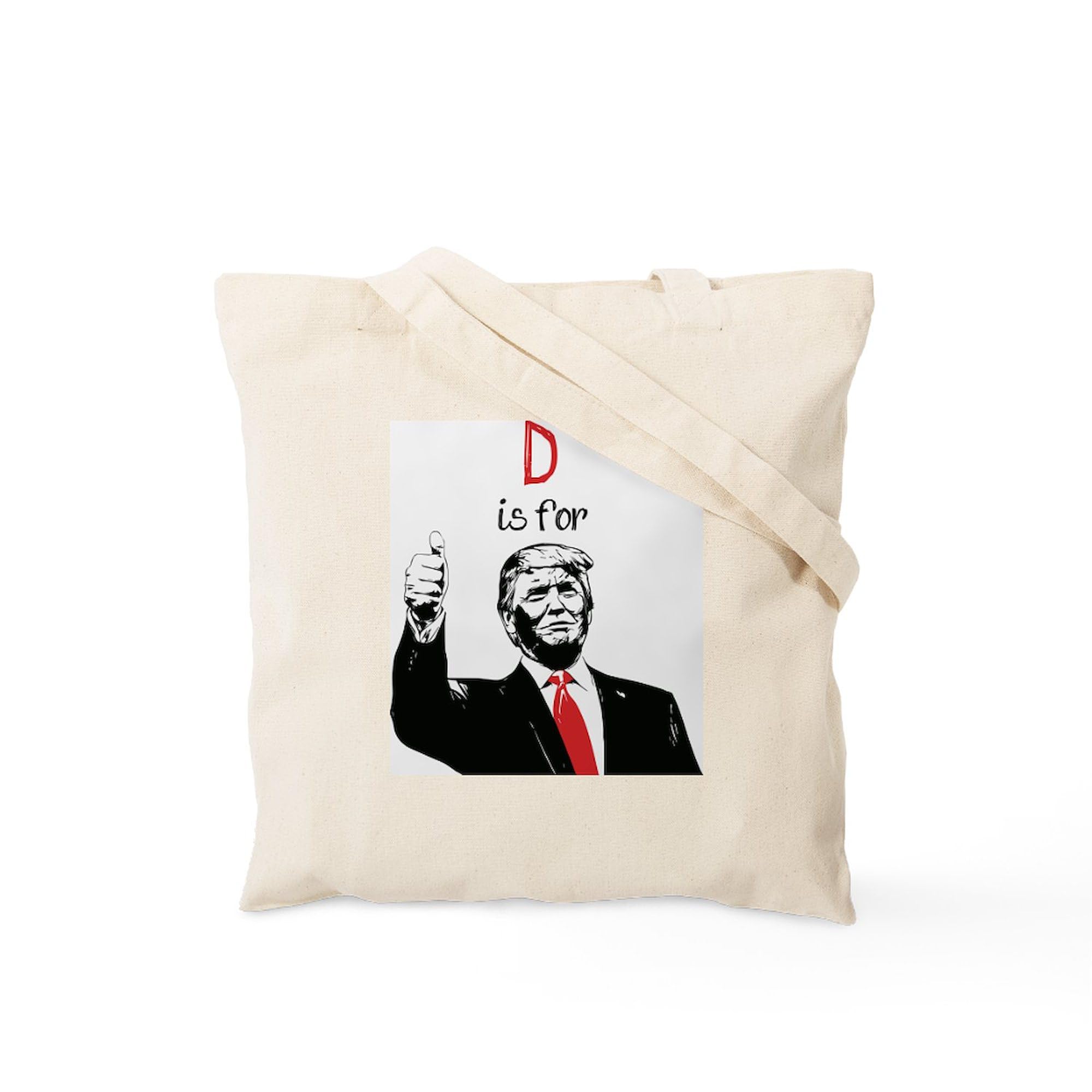 Donald Trump Tote Bag - Natural Canvas Reusable Shopping Bag with 'D Is For Donald' Print | Eco-Friendly Grocery Bag for Political Events, Campaigns & Daily Use