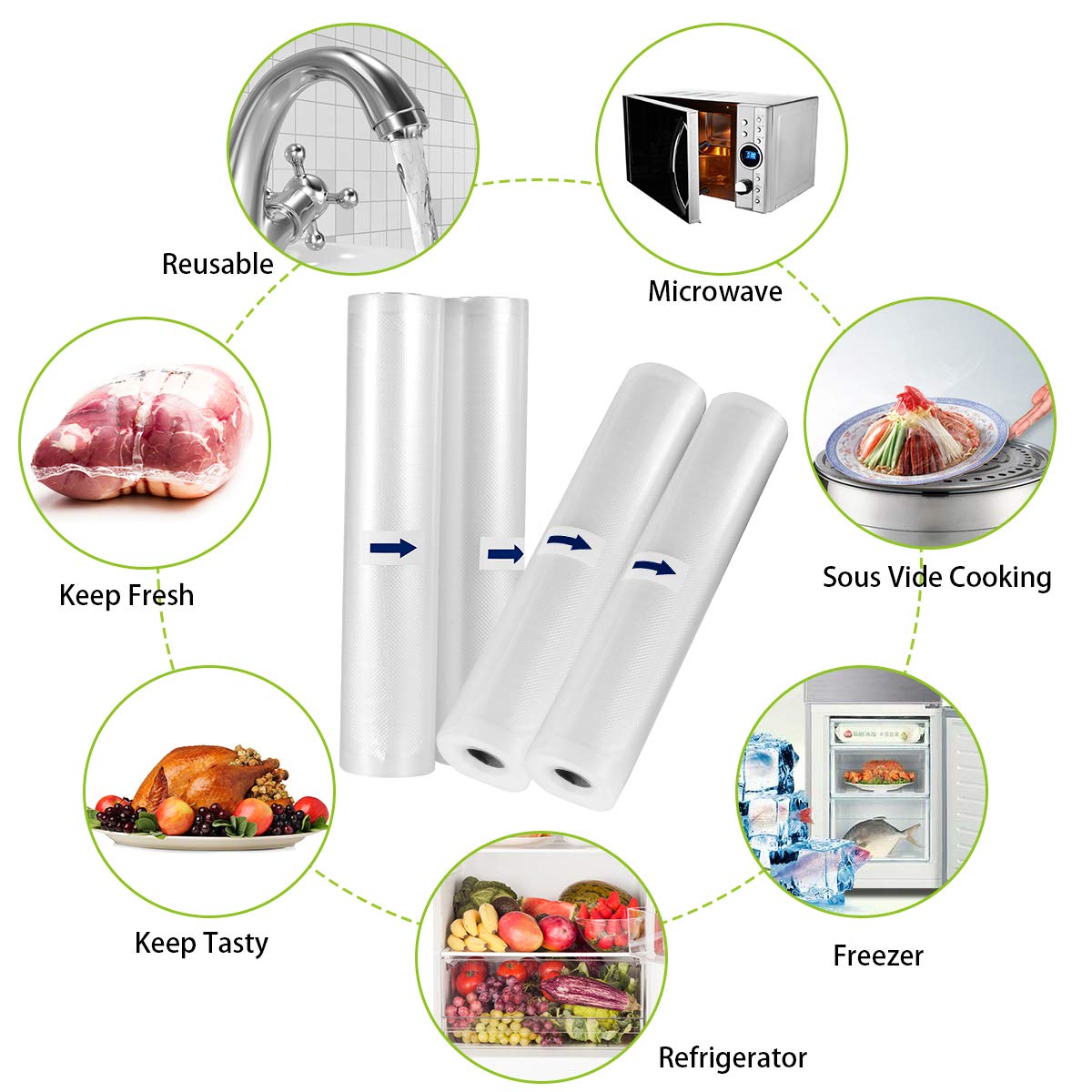 DLOPK Vacuum Sealer Bags 6 Pack - 15x300cm & 20x300cm Food Vacuum Storage Bags for Sous Vide, Food Saver Machines | Airtight Freezer Bags for Meal Prep, Long-Term Food Storage & Kitchen Organization