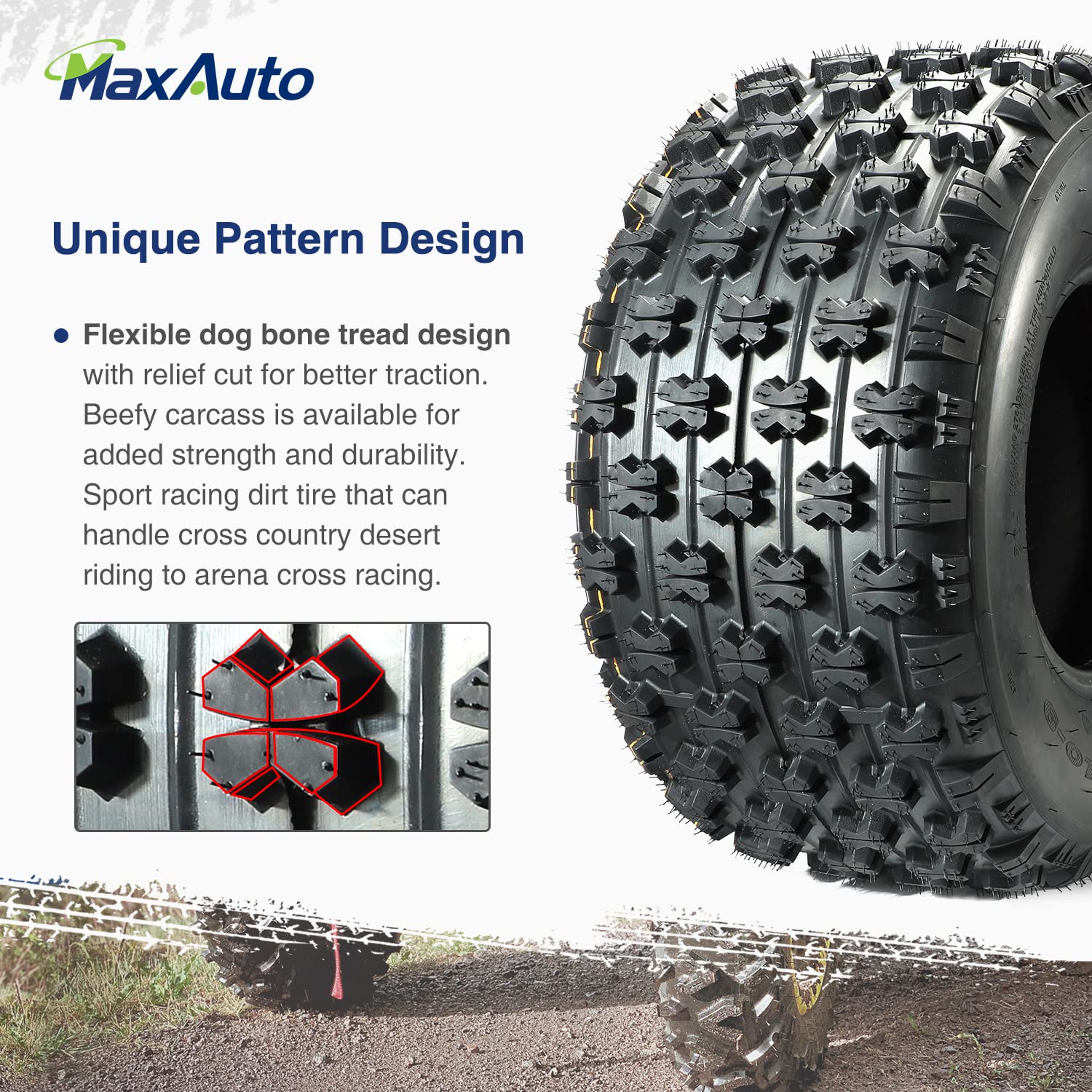 Maxauto ATV Sport Quad Tires 20x10-9 Rear Tire 4-Ply - Set of 2 for Honda 400ex TRX 450r, Raptor 660, YFZ 450 - Durable Off-Road Tires for Mud, Sand & Trail Riding