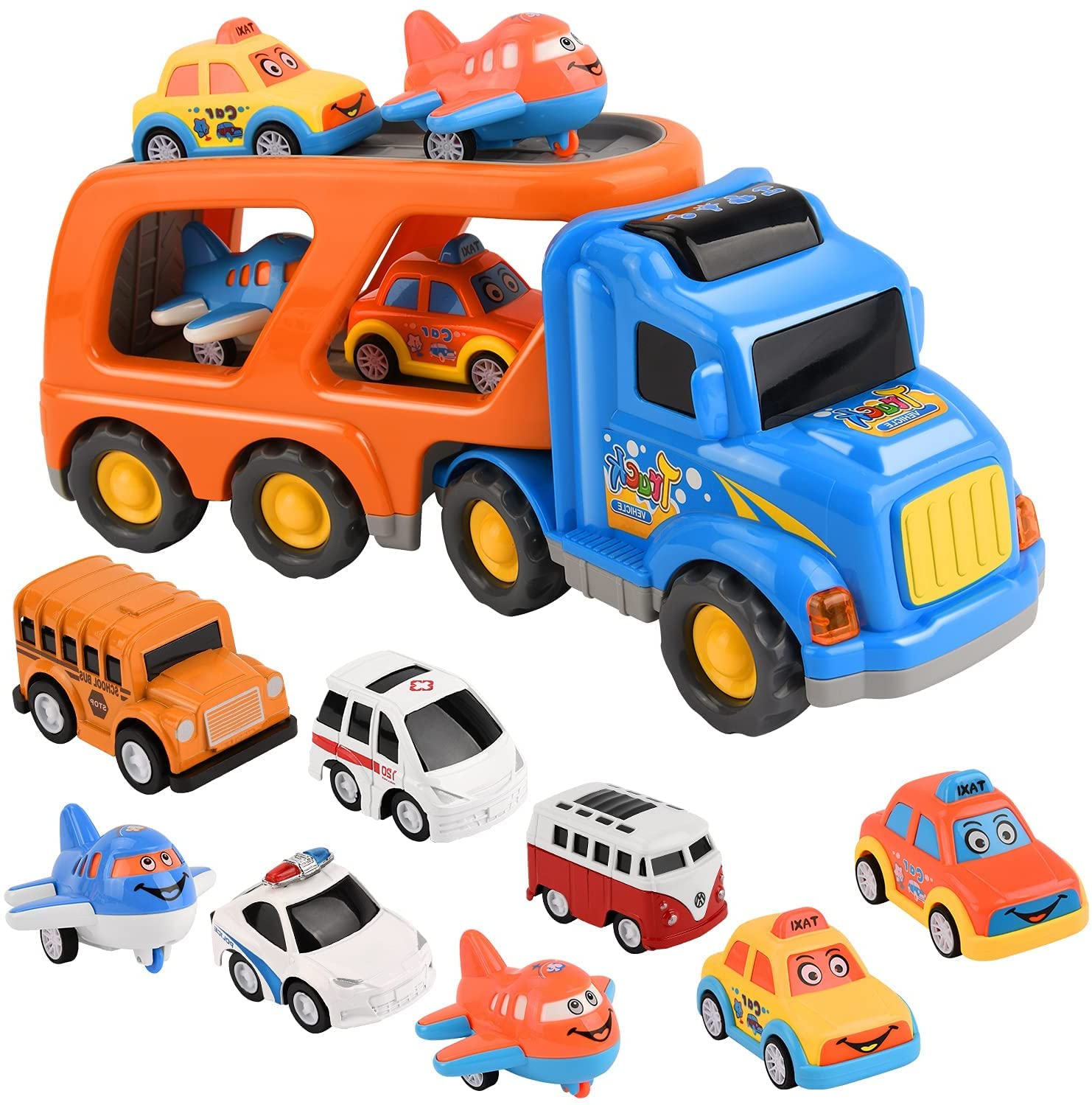 **9-in-1 Construction Truck Toys for Toddler Boys Ages 1-5 - Durable Car Toys for 3,4,5 Year Old Boys - Perfect Christmas & Birthday Gift for Kids - Fun Playtime & Learning Scenes**