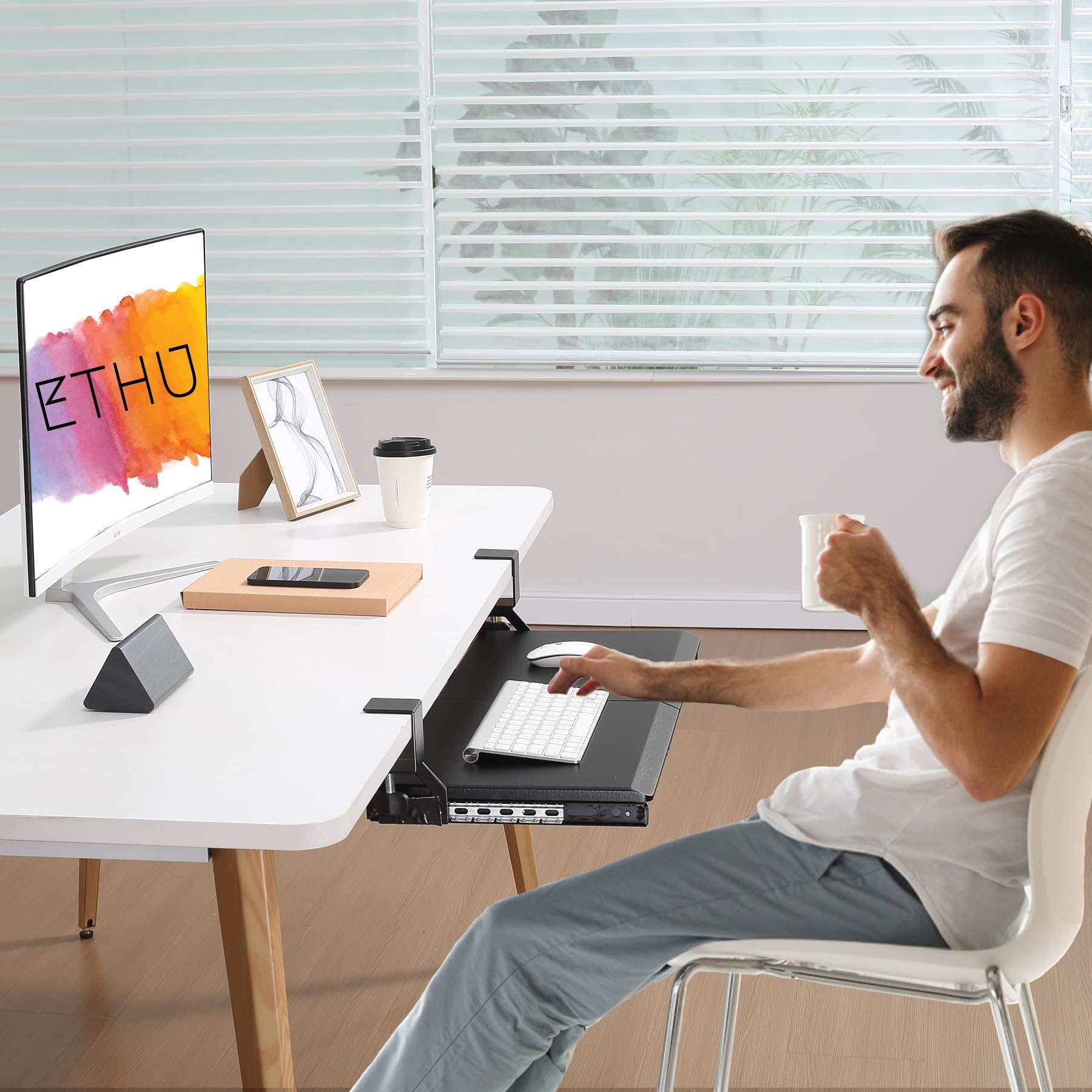 Ergonomic Under Desk Keyboard Tray with C-Clamp - Slide Out Pull Out Keyboard & Mouse Platform for Home Office Workstation (Black) | Perfect for Computer Desks, Gaming Setups & Workspace Organization