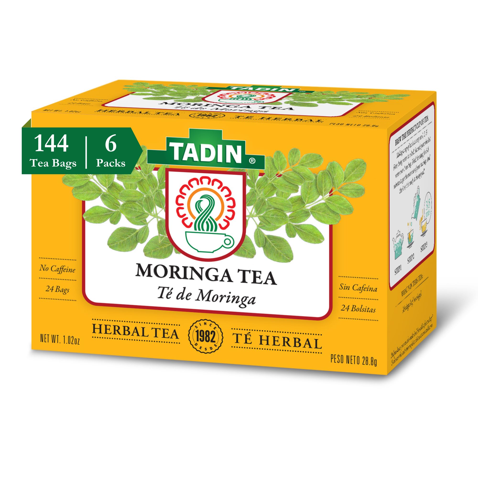 Tadin Organic Moringa Tea Bags - Caffeine Free Herbal Tea for Relaxation & Wellness - 24 Tea Bags per Box (Pack of 6) - Perfect for Morning Detox, Evening Relaxation & Healthy Lifestyle