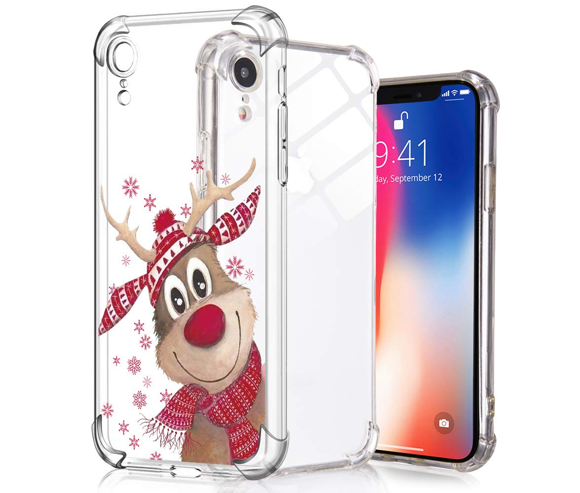 Idocolors Christmas Phone Case for iPhone 11 - Soft Flexible TPU Bumper Shockproof Anti-Fall Protective Cover with Cute Reindeer Design - Girly & Kids Cases for iPhone 11 6.1 Inch (2019 Model) - Perfect Holiday Gift & Winter Protection