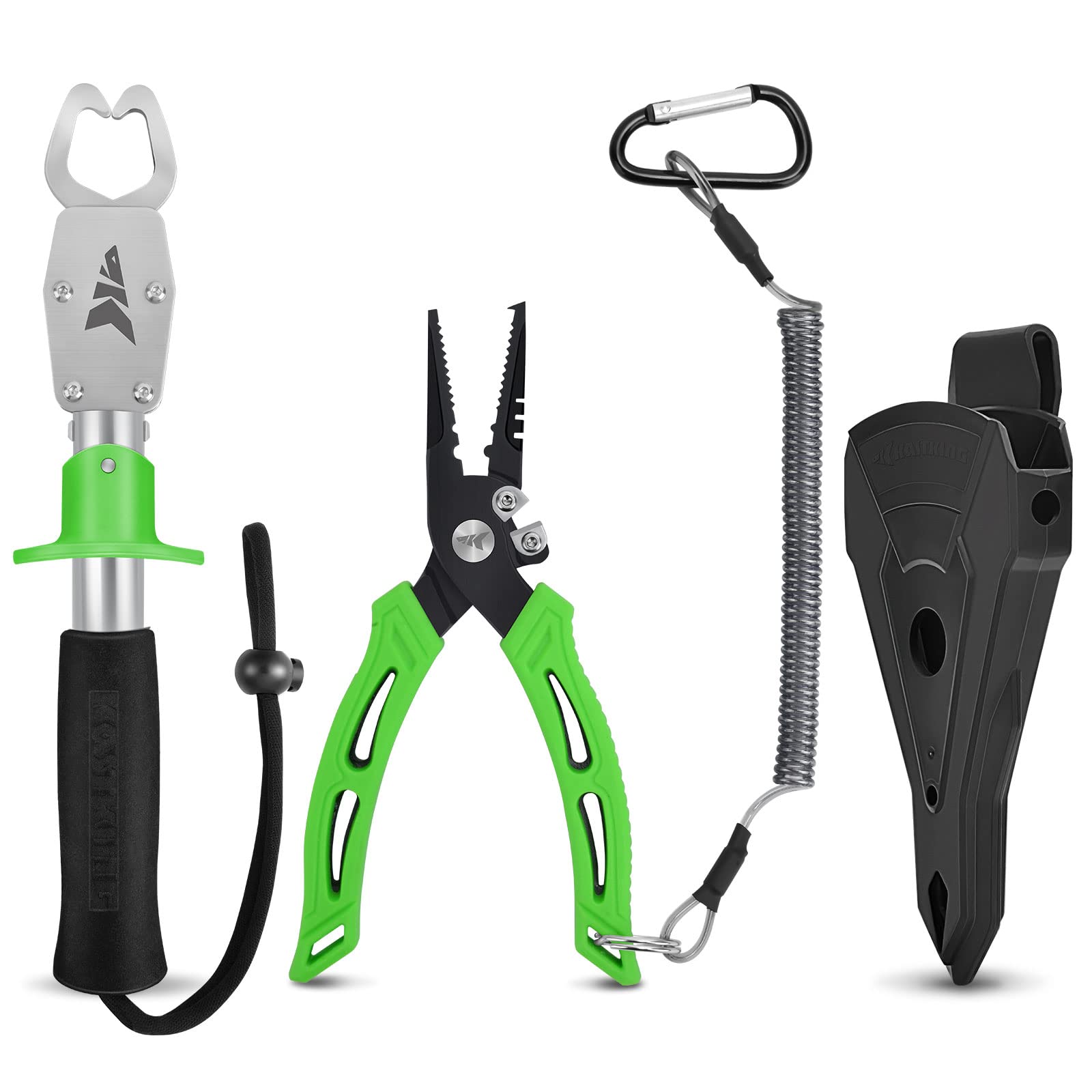 **KastKing Saltwater Resistant Fishing Pliers & Fish Lip Gripper Combo – Durable Fishing Gear with Rubber Handle, Lanyard, Line Cutter, Hook Remover & Sheath – Perfect for Ice Fishing, Saltwater & Freshwater Angling – Great Gift for Men & Fishing Enthusiasts**