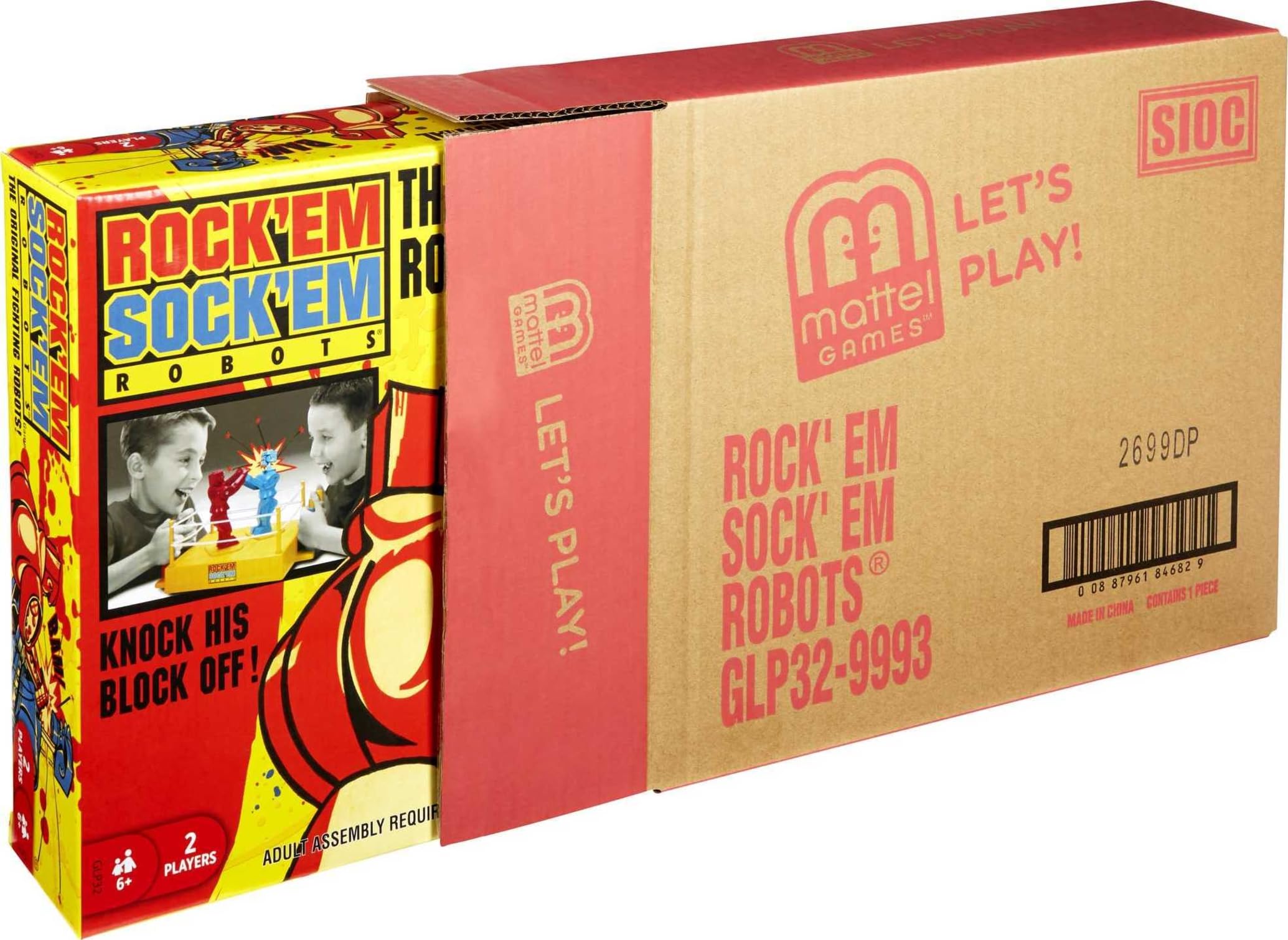 Mattel Games Rock 'Em Sock 'Em Robots - Classic Battle Game for Kids (Red Rocker vs Blue Bomber) - Fun Knock His Block Off Dueling Toy - Perfect for Family Game Nights & Birthday Parties
