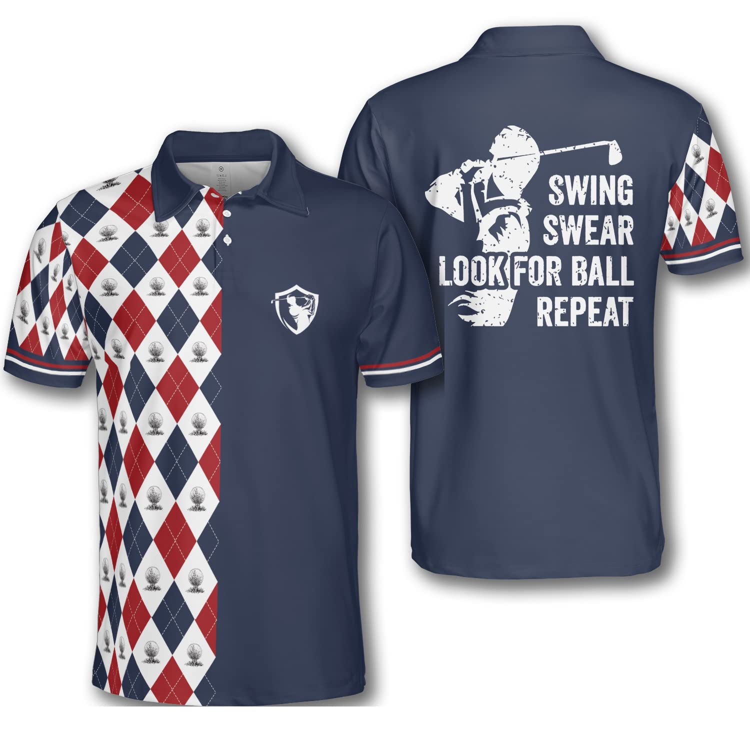 Pologen Argyle Golf Shirt for Men - Moisture Wicking Dry Fit Polo with Funny Print - Perfect for Golf Courses, Casual Wear & Club Events