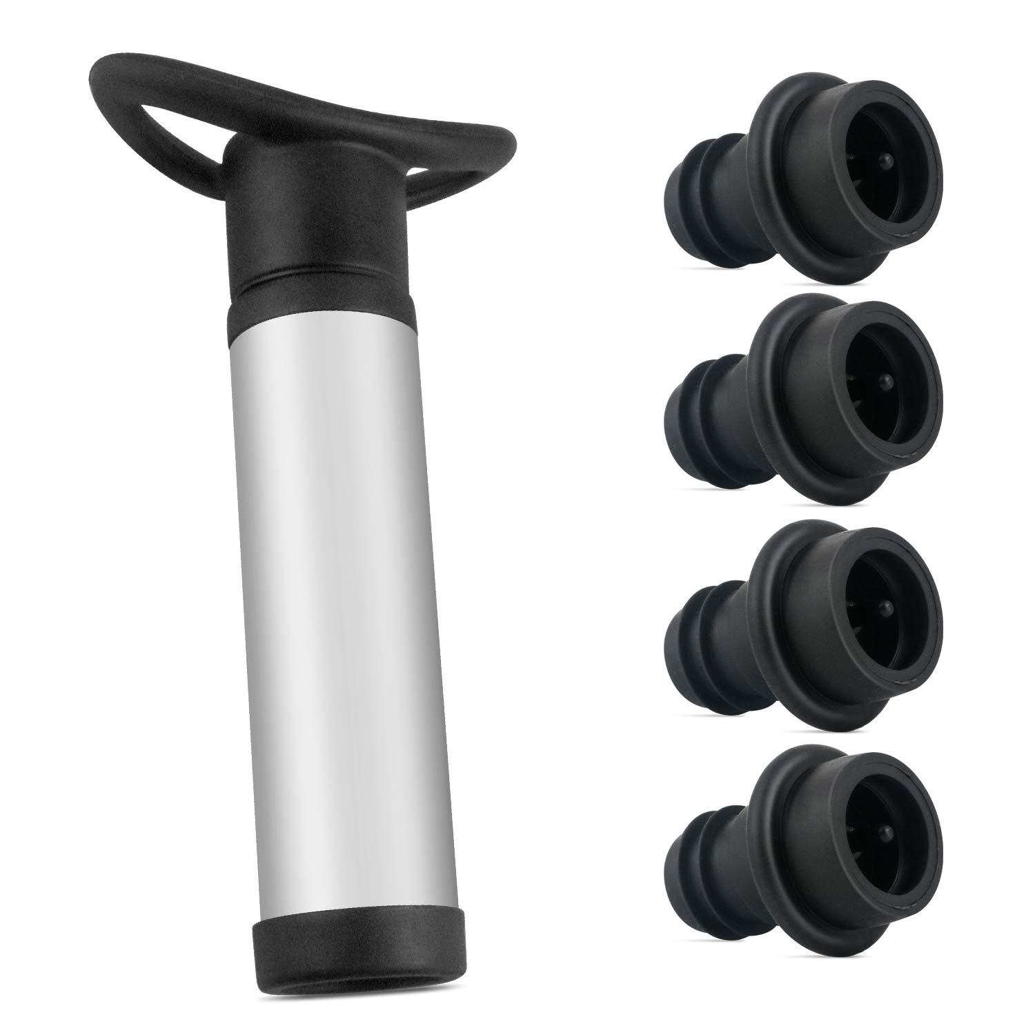 GOWITA Stainless Steel Vacuum Wine Pump with 4 Wine Bottle Stoppers - Preserve Wine Freshness for Up to 7 Days | Wine Preservation System for Red, White & Sparkling Wines | Perfect for Home Bars, Parties & Wine Enthusiasts