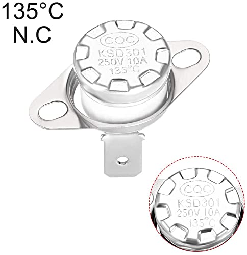 Heyiarbeit 5Pcs KSD301 Thermostat 135°C/275℉ 10A Normally Closed Adjustable Snap Disc Temperature Switch - Compatible with Microwave, Oven, Coffee Maker, Water Heater & Home Appliances