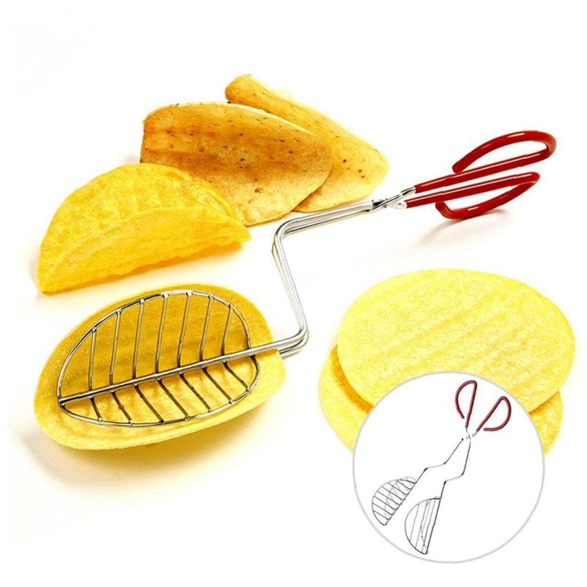 Stainless Steel Tortilla Press & Taco Shell Maker Tongs with Rubber Handle - 12.6 Inch Kitchen Tool for Making Tacos, Quesadillas, and Flatbreads at Home