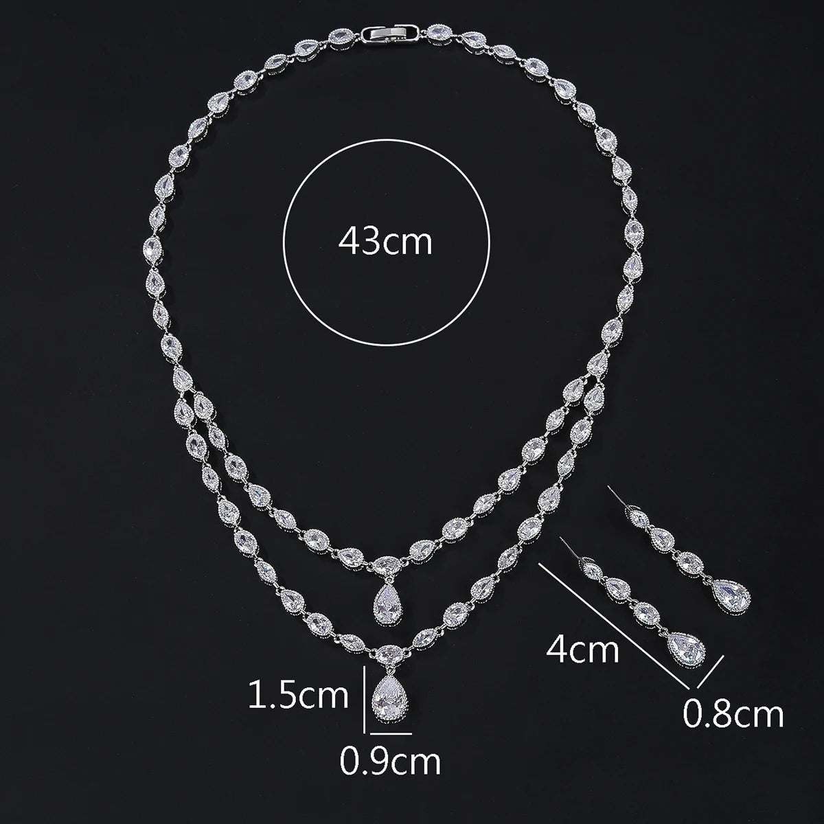 2-Layer AAA Cubic Zirconia Necklace & Earrings Set for Women - Elegant White Wedding Jewelry Gift Set - Perfect for Bridal, Anniversary and Special Occasions