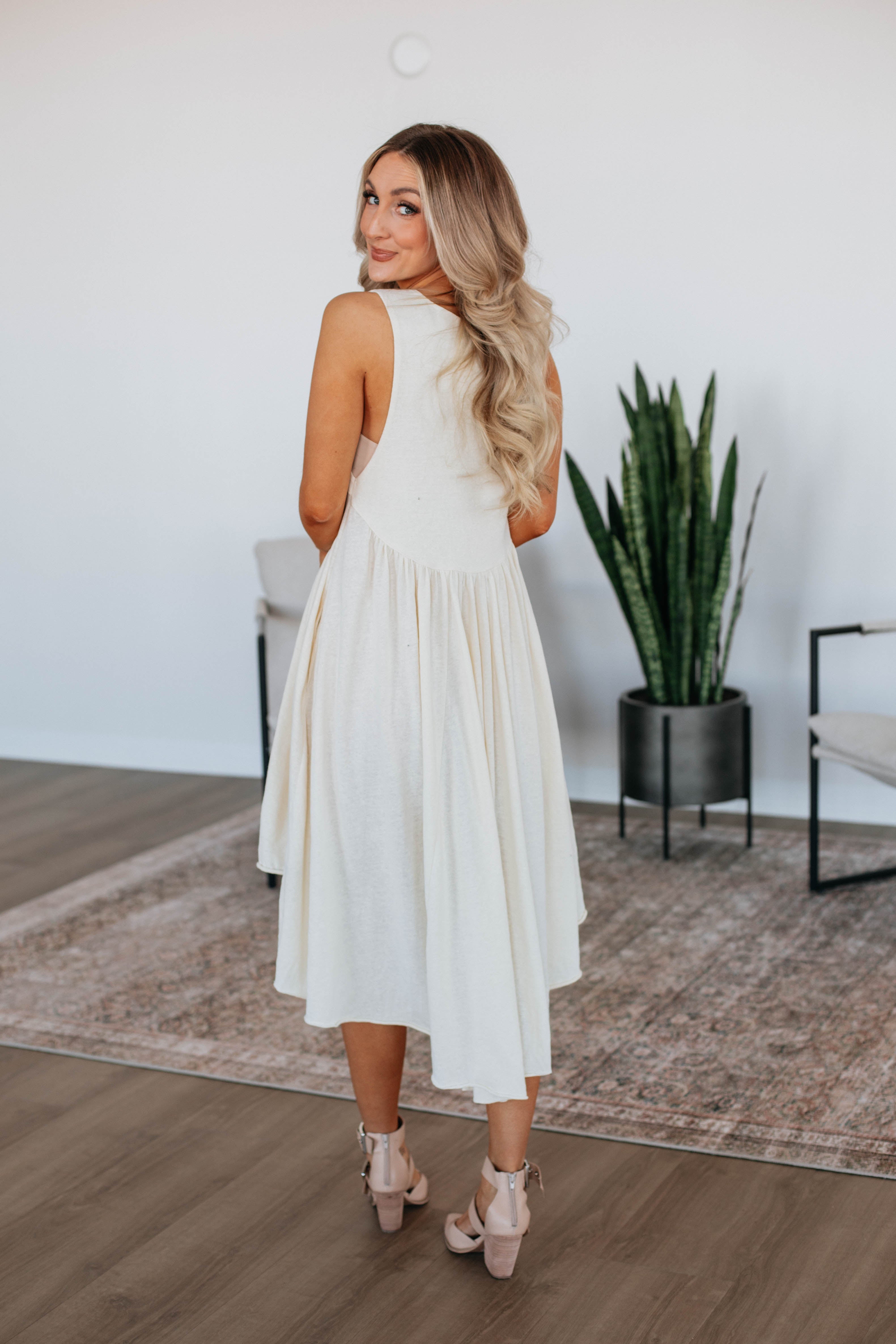 Ariella Midi Dress - Natural Cotton Flowy Summer Dress for Women | Perfect for Beach, Wedding & Casual Outings