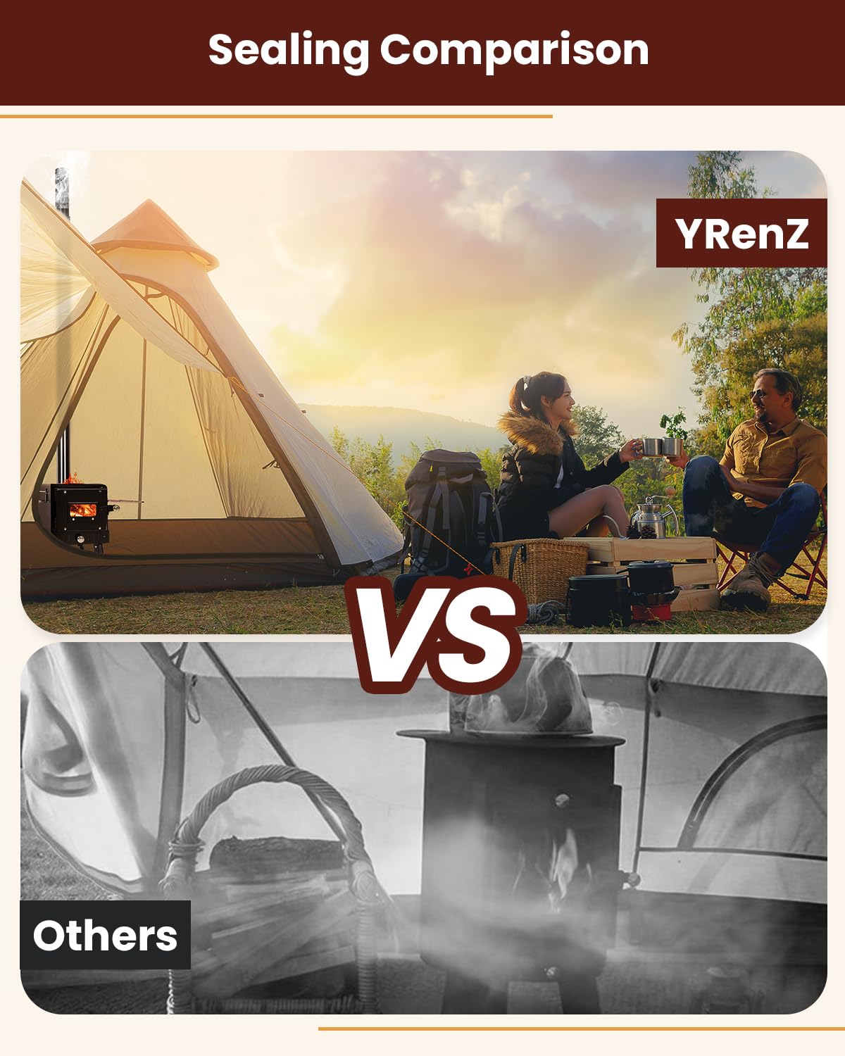 Portable Wood Burning Stove for Camping & Outdoor Cooking - YRenZ Tent Stove with Adjustable Heat Control, Stovepipe & Elbow Pipe - Perfect for Backpacking, Hunting, Ice Fishing & Emergency Heating