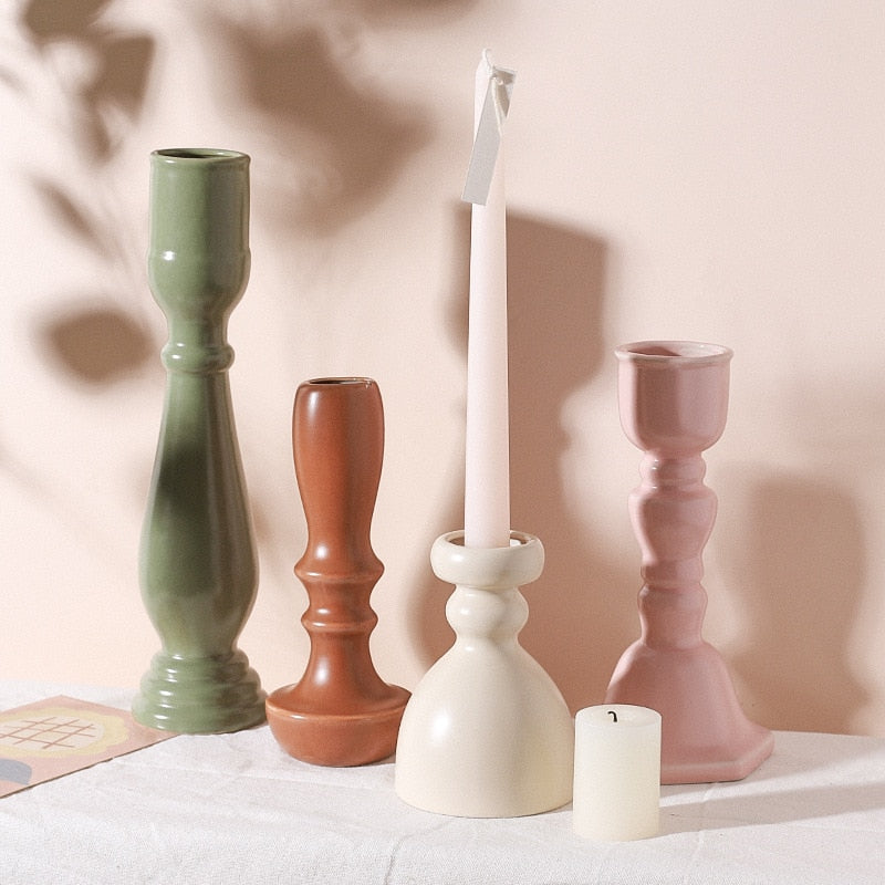 Decorative Candy Glazed Ceramic Candle Holders - Set of 2, Handmade Home Decor for Dining Table, Wedding Centerpiece, Romantic Ambiance Lighting