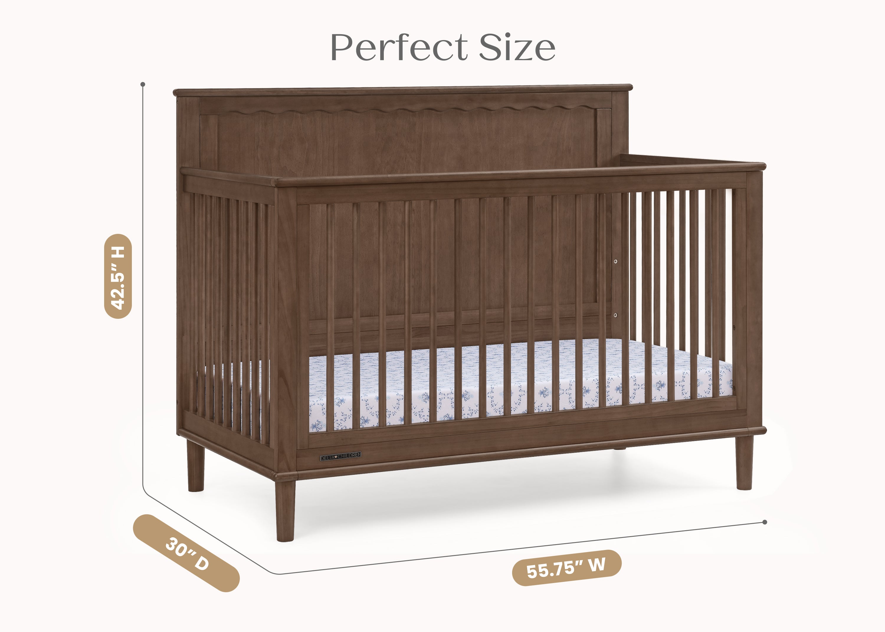 Penelope 6-in-1 Convertible Baby Crib - Toddler Bed with Mattress | Nursery Furniture for Boys & Girls | Perfect for Small Spaces & Growing Families