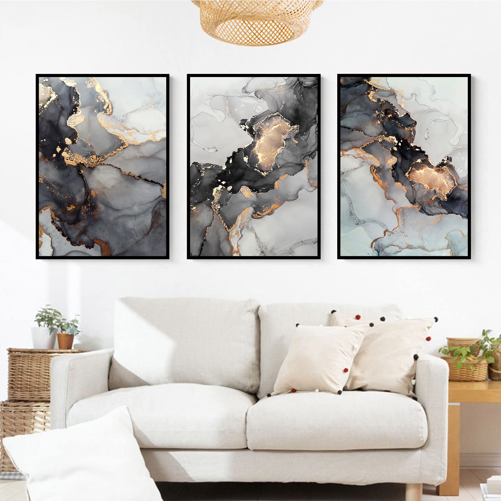 PUYIQARE Gold Black Marble Canvas Poster - Modern Abstract Wall Art Painting, Nordic Style Prints for Living Room & Bedroom Decor - Unframed Wall Picture (20x28 Inch) - Perfect for Home, Office & Gift Giving