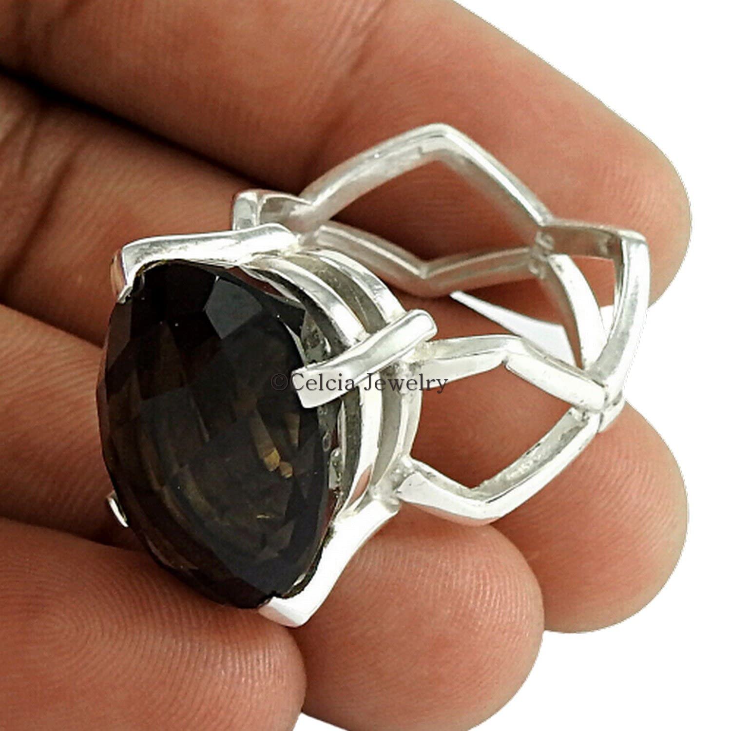 Natural Smoky Quartz Gemstone Ring - 925 Sterling Silver Vintage Dainty Jewelry for Women - Promise Ring, Valentine's Day Gift, Anniversary Present - Perfect for Everyday Wear, Date Nights & Special Occasions (Size 7)