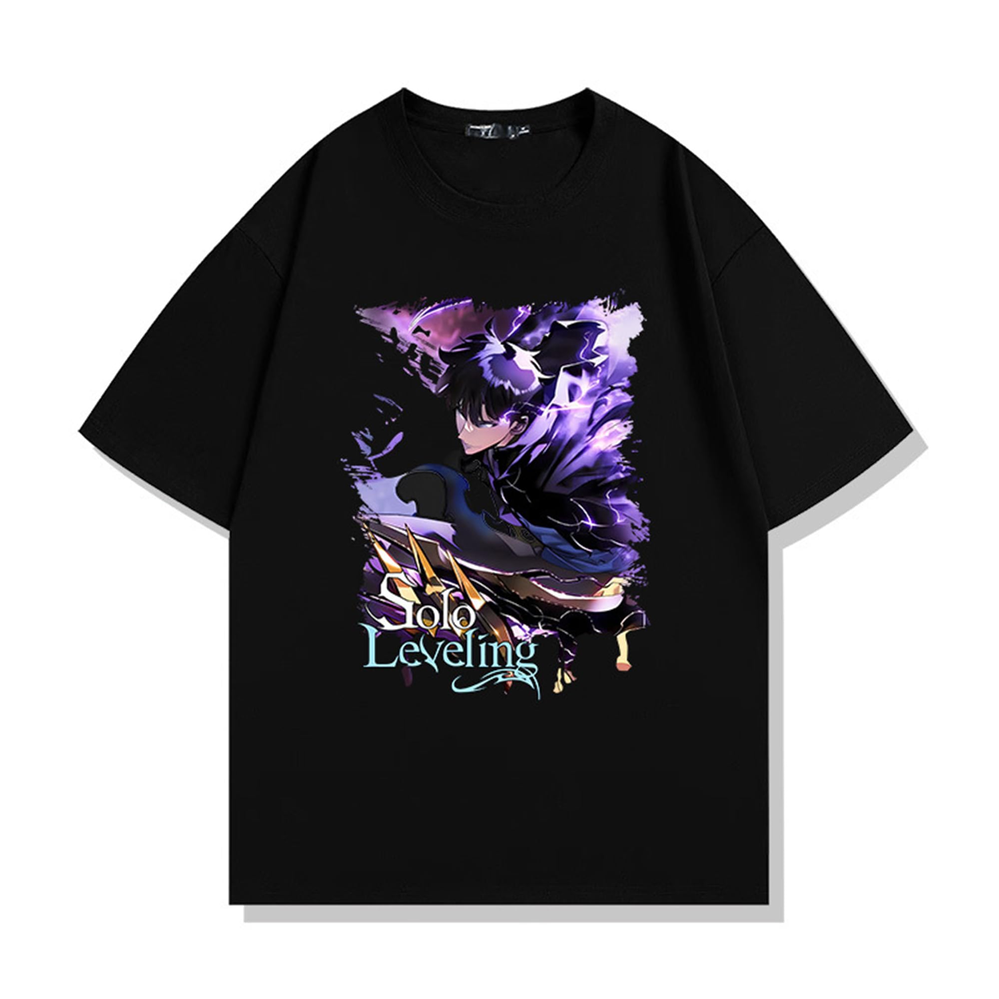 Solo Leveling Anime T-Shirt - Unisex Short Sleeve Cotton Crew Neck Tee - Sung Jinwoo Cosplay Shirt - Plus Size 5XL - Casual Wear & Anime Convention Outfit