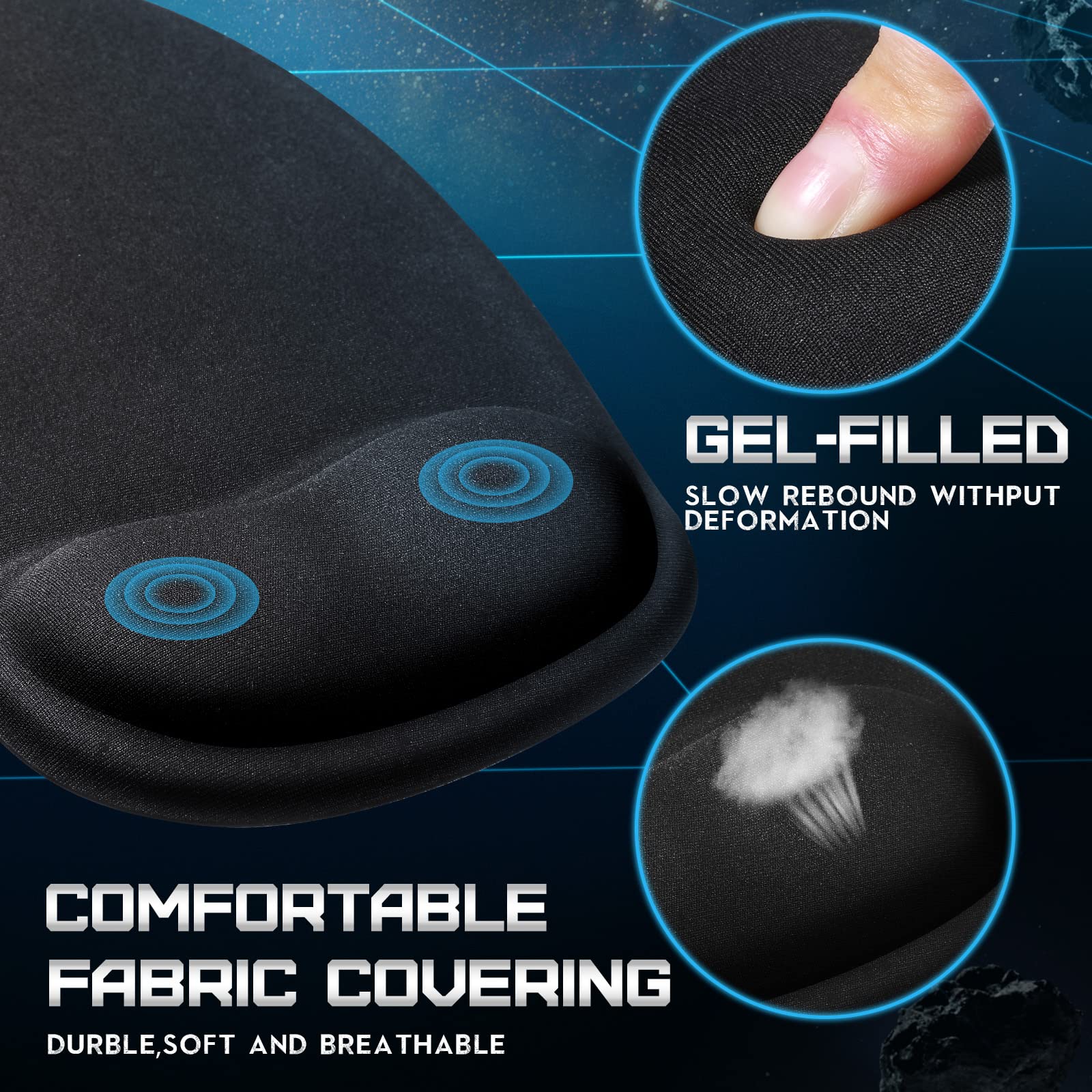 9 Pack Ergonomic Mouse Pad with Gel Wrist Support - Memory Foam Non-Slip PU Base for Pain Relief - Perfect for Computer, Laptop, Home Office & Travel Use