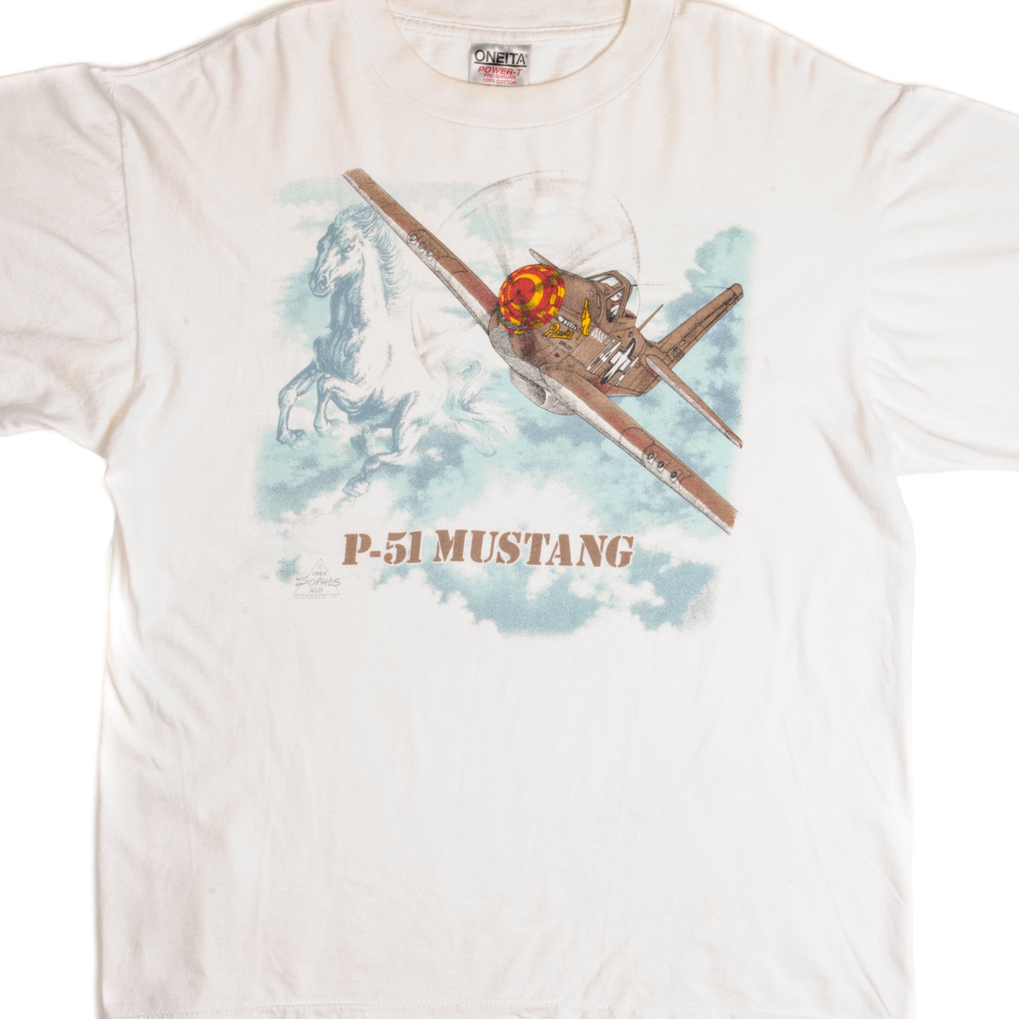 Vintage 1994 USAF P-51 Mustang Graphic T-Shirt - Large Size - Military Aviation Apparel for Men & Women - Casual Wear & Air Show Outfit