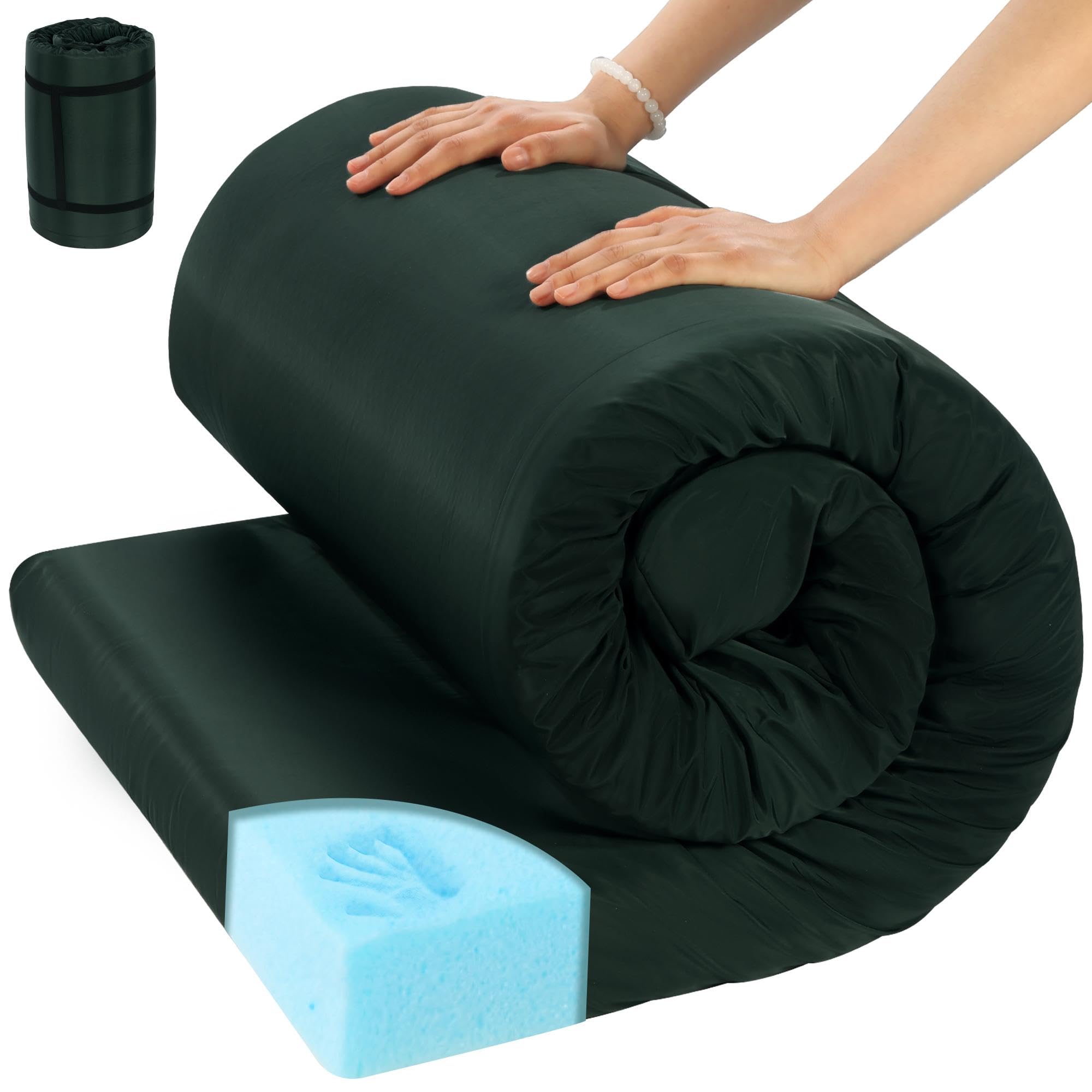 HOMBYS Waterproof Memory Foam Camping Mattress - Portable Roll-Up Outdoor Sleeping Pad with Oxford Fabric Cover for Travel, Truck, Tent & RV - Perfect for Camping, Hiking and Backpacking Adventures