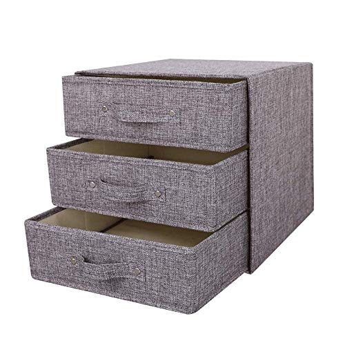 Sunyou Fabric Storage Bins with Handles & Lids - Foldable Drawer Organizer Box Containers for Closet, Bedroom, Nursery & Office Organization