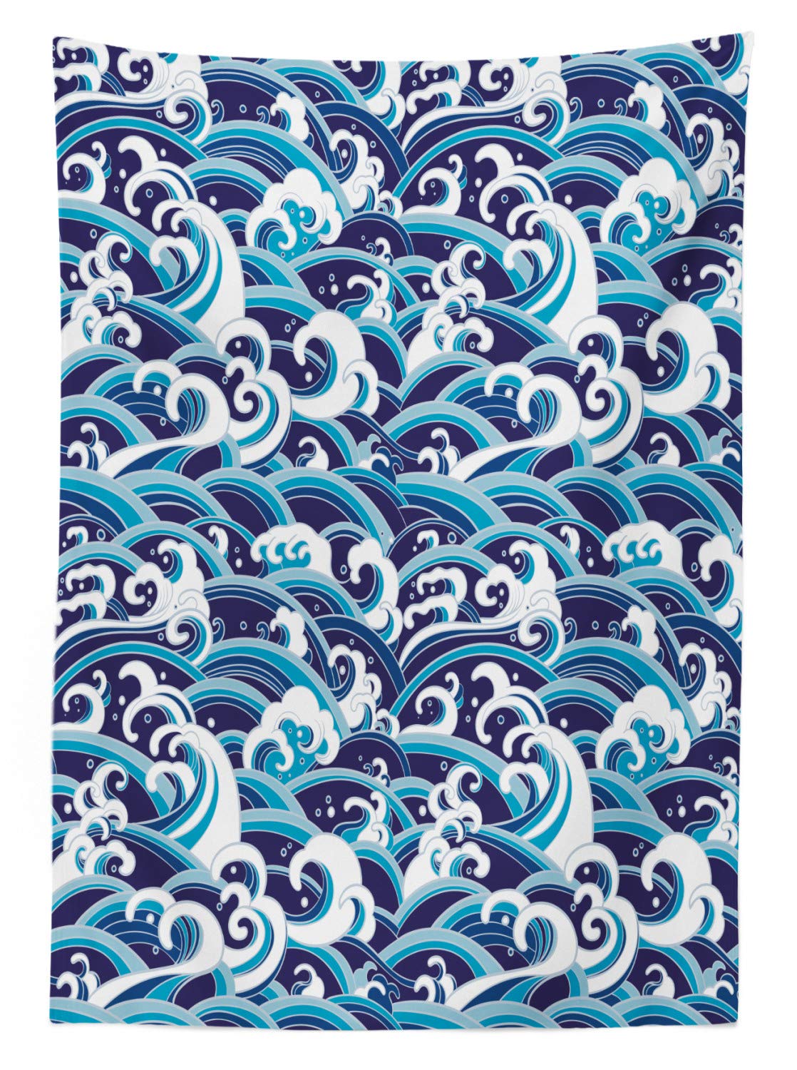 Ambesonne Japanese Wave Waterproof Outdoor Tablecloth - Traditional Eastern Design with Ocean Foam Splashes - Washable Picnic Table Cover 58x120 Inches - Pale Blue & Navy Blue for Beach Parties, Garden Dining, and Outdoor Decor