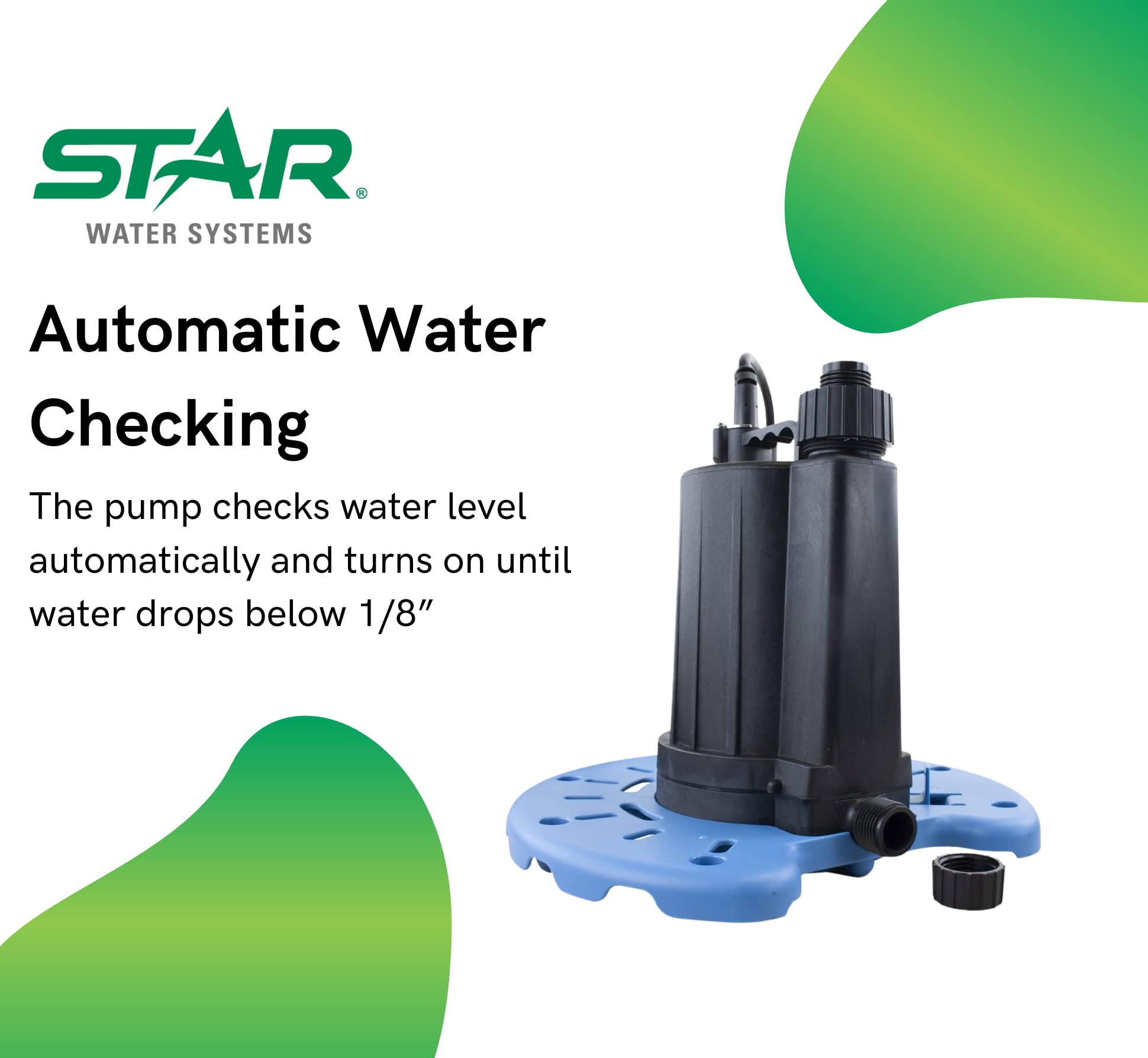 Star SPCP02 1/3 HP Automatic ON/OFF Swimming Pool Cover Pump - 2400 GPH High Flow, 25ft Power Cord, Heavy Duty Water Removal for Inground & Above Ground Pools - Perfect for Winter Covers, Rainwater Drainage & Pool Maintenance