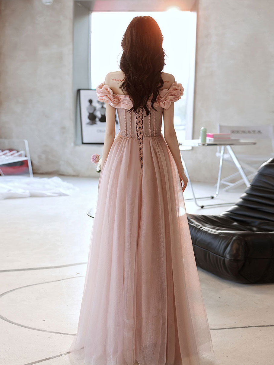 Elegant Pink Sweetheart Neckline Tulle Beaded Long Prom Dress - Formal Evening Gown for Homecoming, Wedding, Ball & Special Occasions